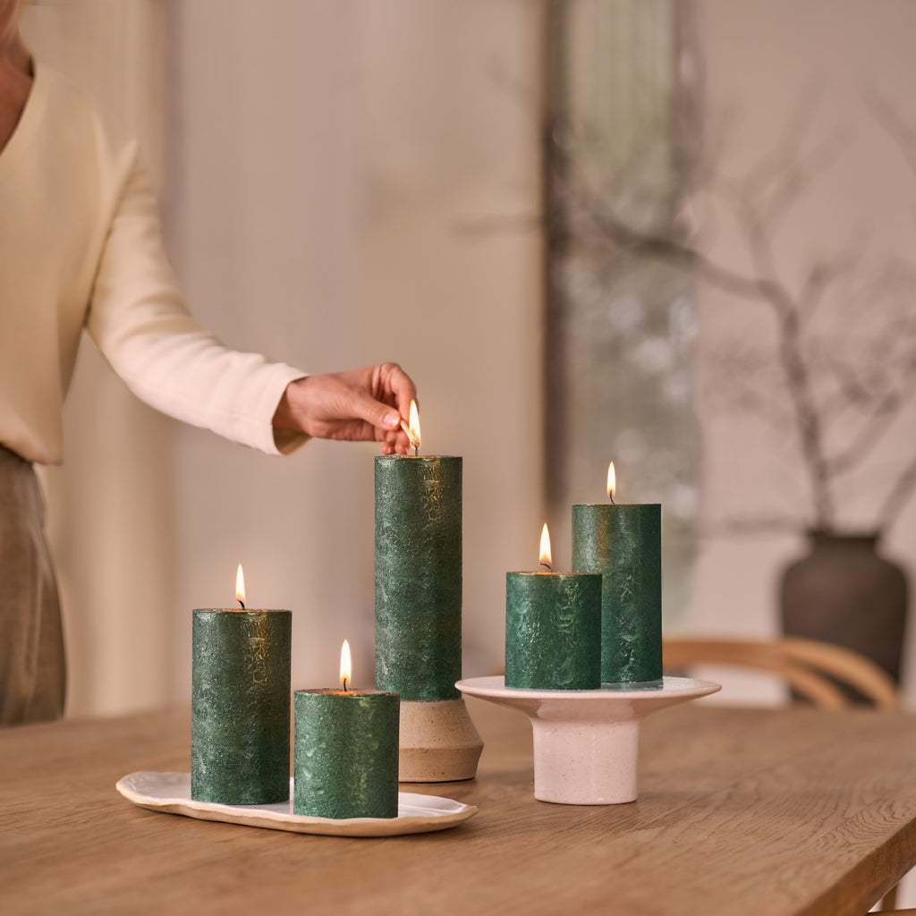 Bolsius - Rustieke kaars Shimmer - 4 Stuks - Metallic Groen - 13cm - 60 Branduren