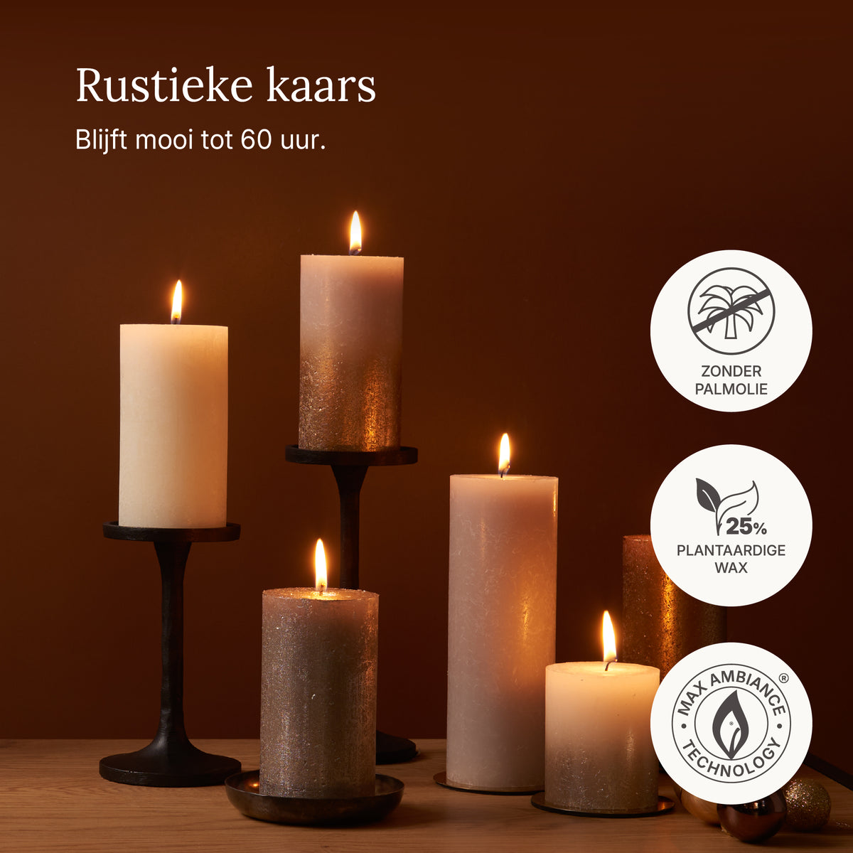 Bolsius - Rustieke kaars Shimmer - 4 Stuks - Metallic - Goud - 13cm