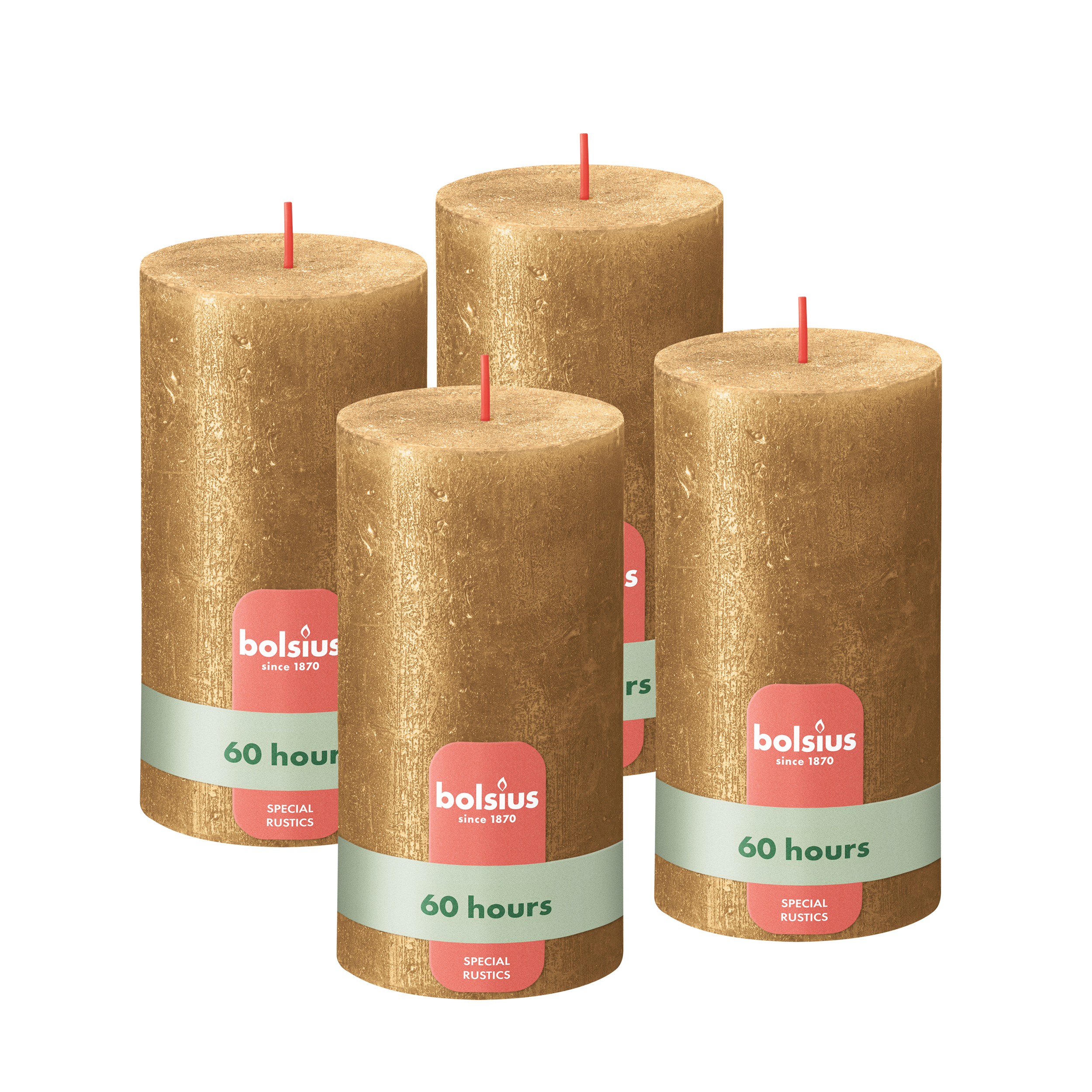 Bolsius - Rustieke kaars Shimmer - 4 Stuks - Metallic - Goud - 13cm
