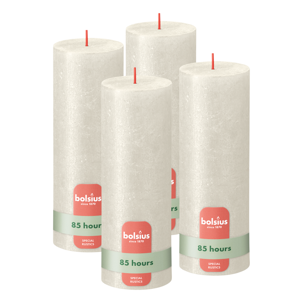 Bolsius - Rustieke kaars Shimmer - 4 Stuks - Metallic - Ivoor - 19cm