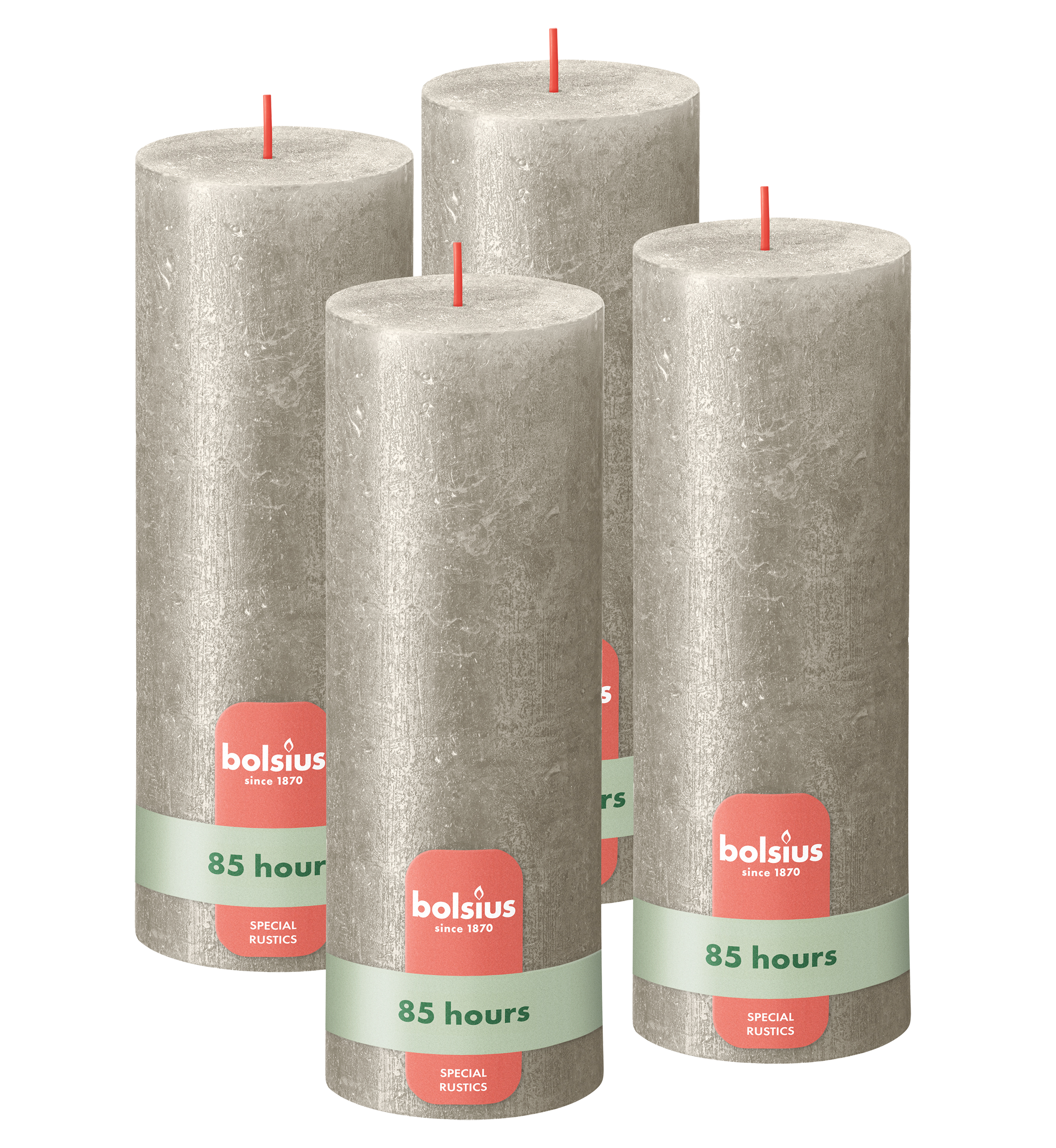 Bolsius - Rustieke kaars Shimmer - 4 Stuks - Metallic - Champagne Zilver - 19cm