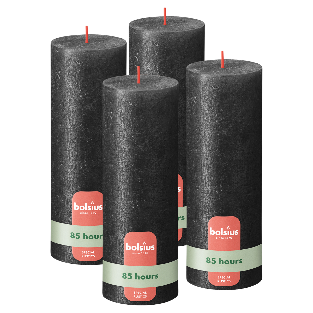 Bolsius - Rustieke kaars Shimmer - 4 Stuks - Metallic Antraciet – 19cm - 85 branduren
