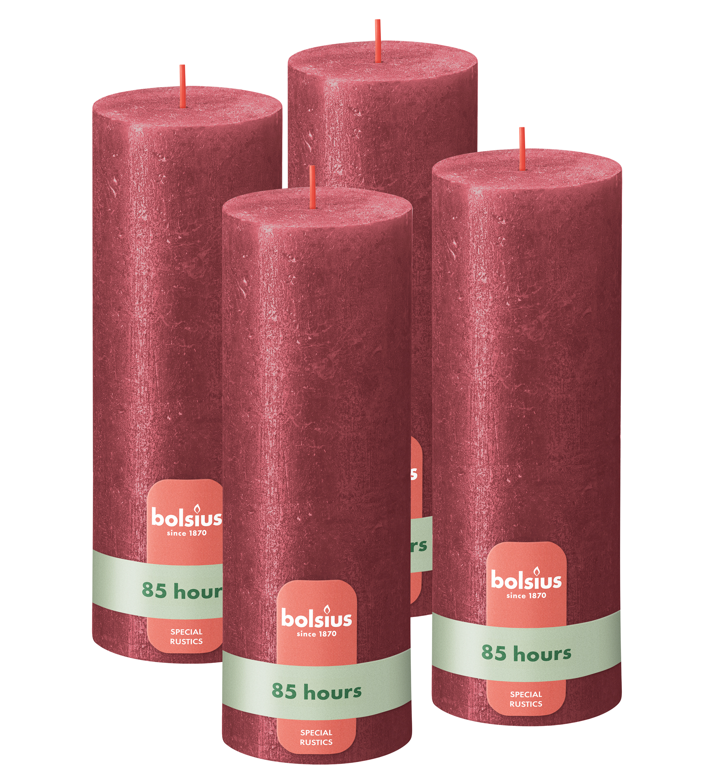 Bolsius - Rustieke kaars Shimmer - 4 Stuks - Metallic - Rood – 19cm