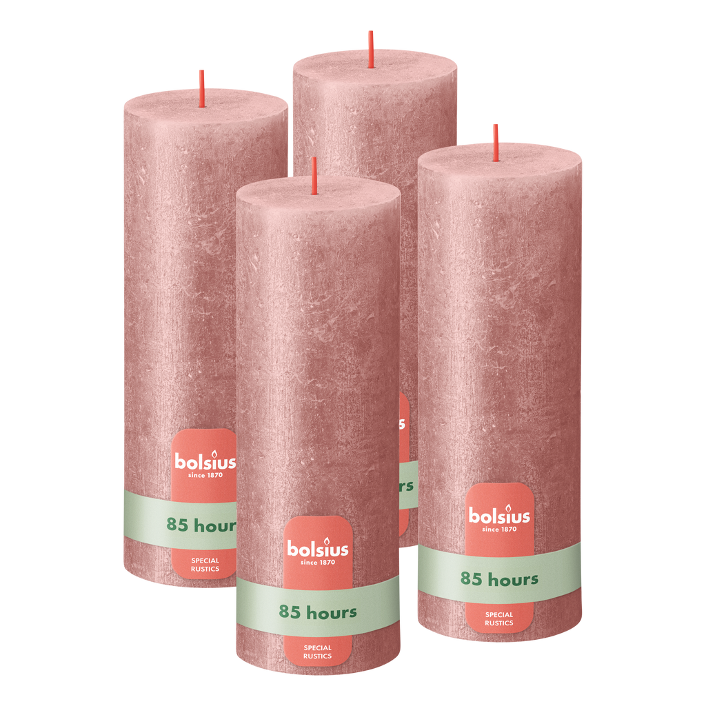 Bolsius - Rustieke kaars Shimmer - 4 Stuks - Metallic - Roze - 19cm