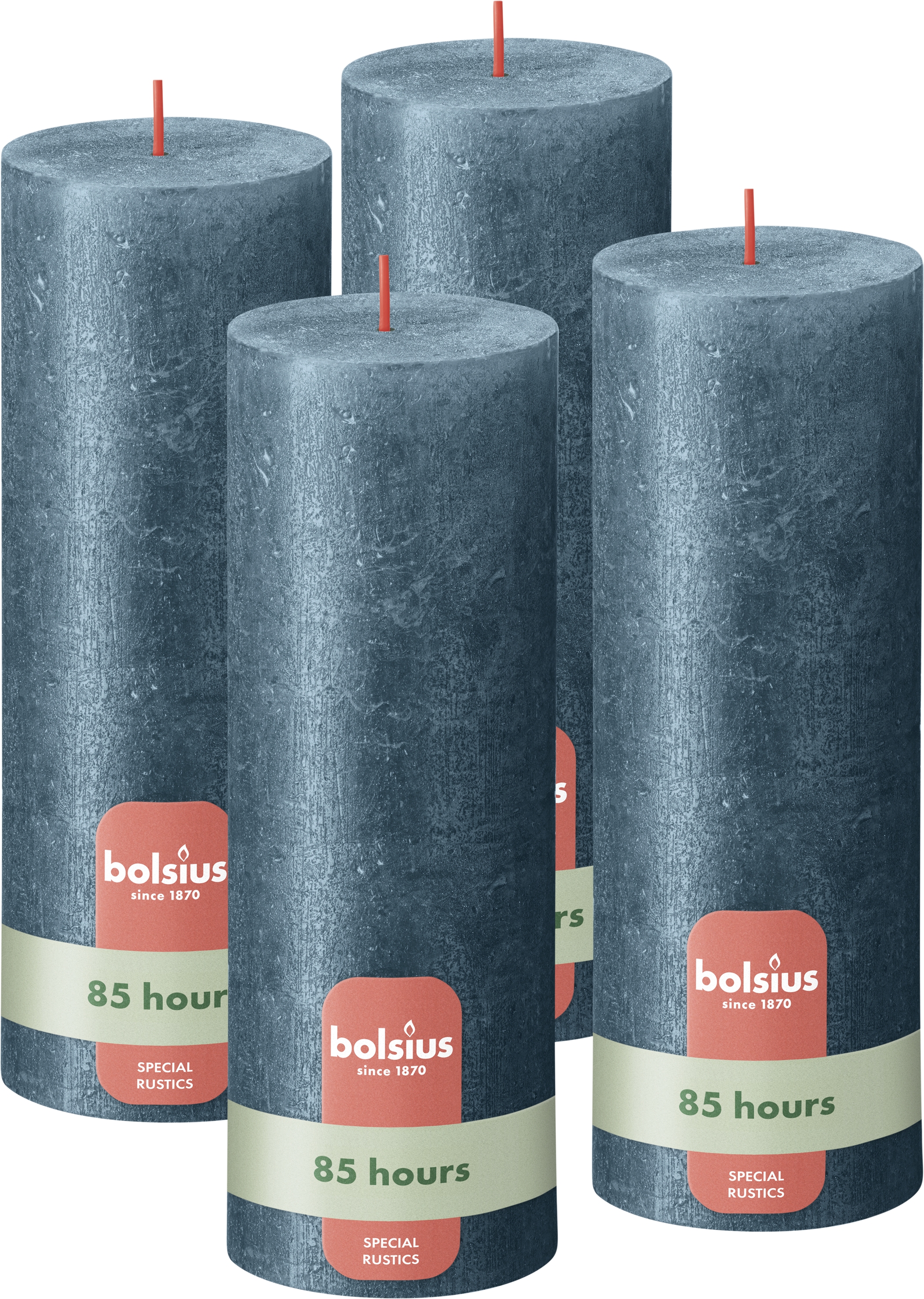 Bolsius - Rustieke kaars Shimmer - 4 Stuks - Metallic - Blauw – 19cm