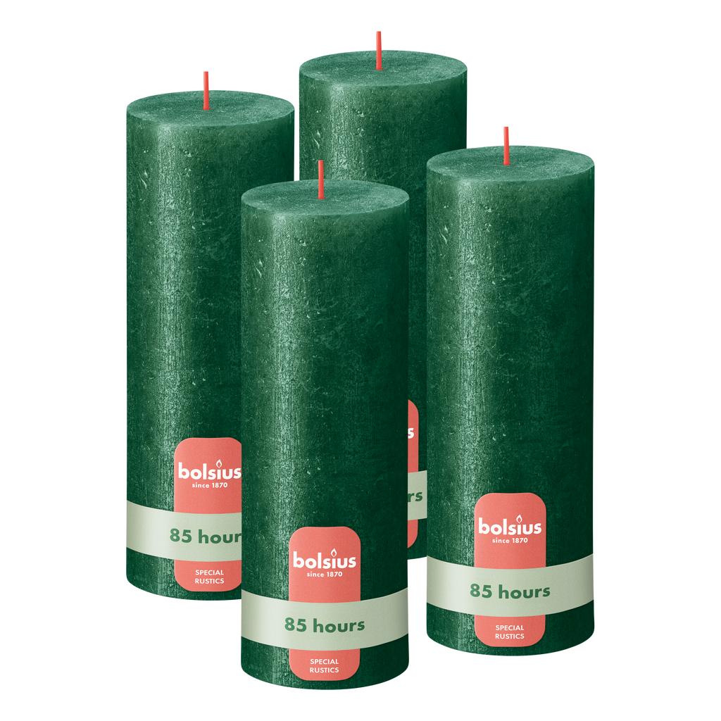 Bolsius - Rustieke kaars Shimmer - 4 Stuks - Metallic Groen - 19cm - 85 branduren