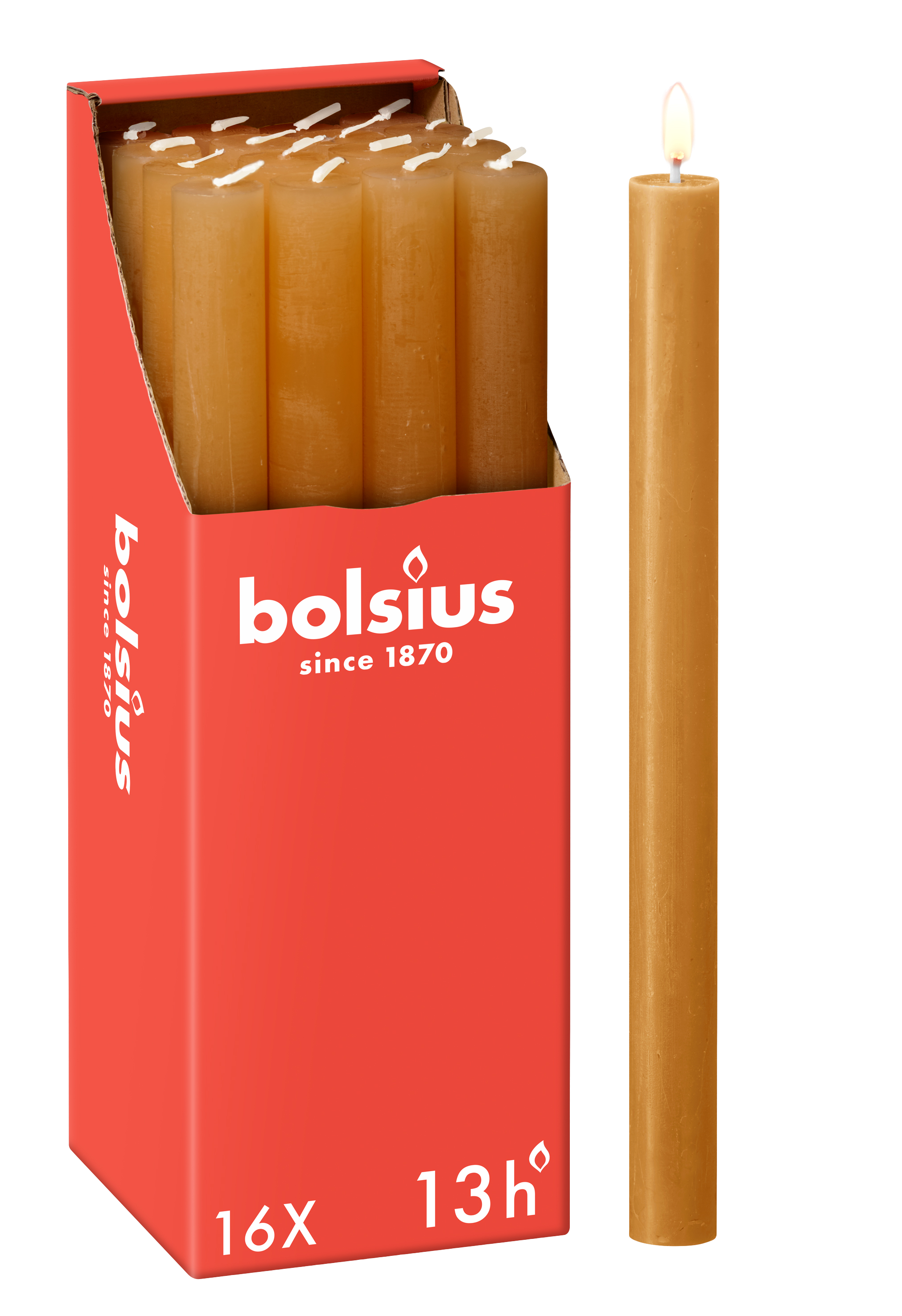 Bolsius - 16 Dinerkaarsen Rustiek - Geel