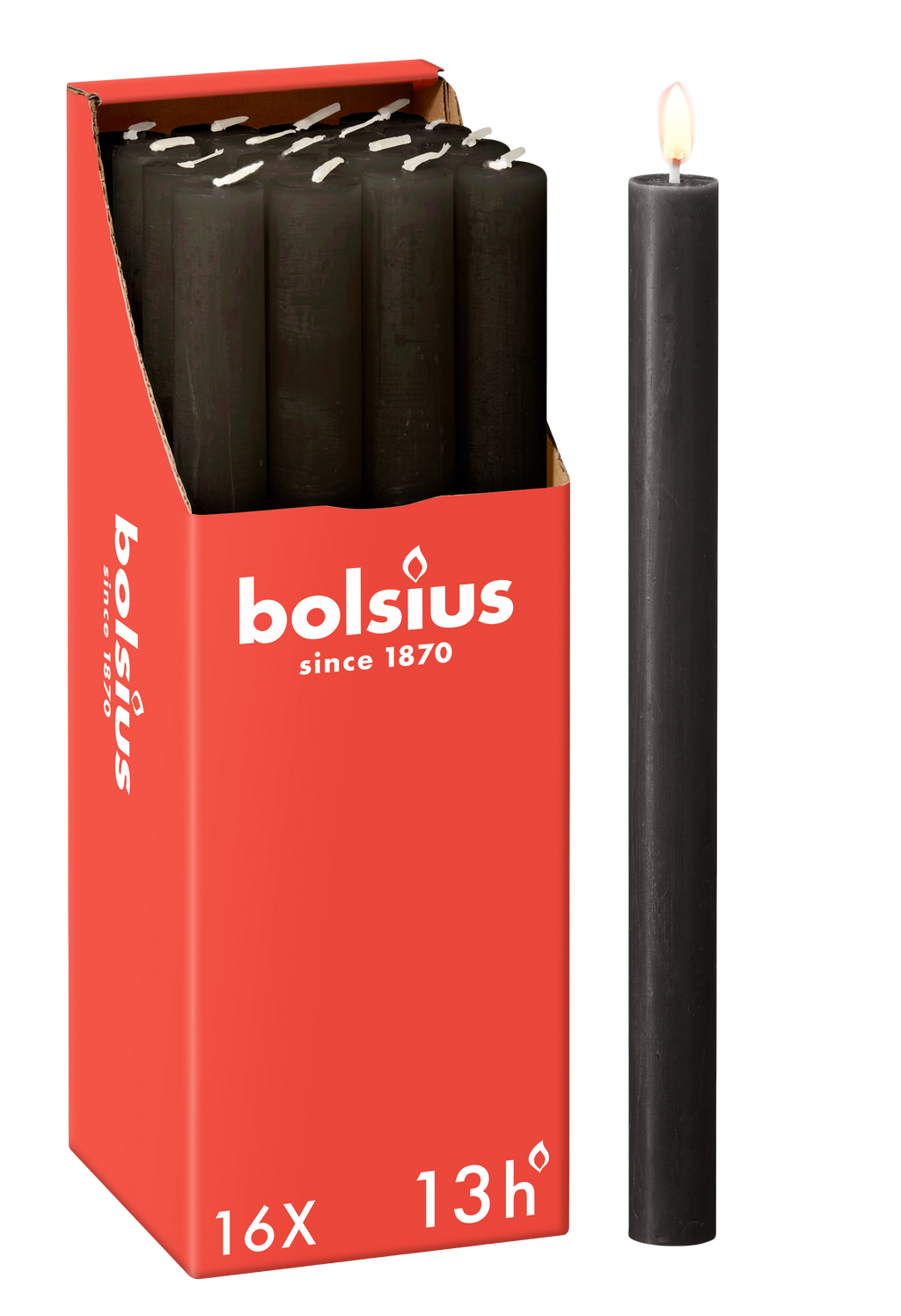 Bolsius - 16 Dinerkaarsen Rustiek - Antraciet - Donker Grijs