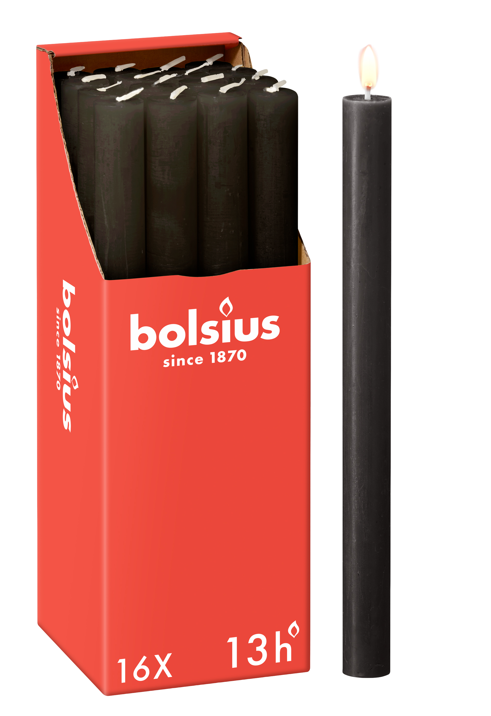 Bolsius - 16 Dinerkaarsen Rustiek - Antraciet - Donker Grijs