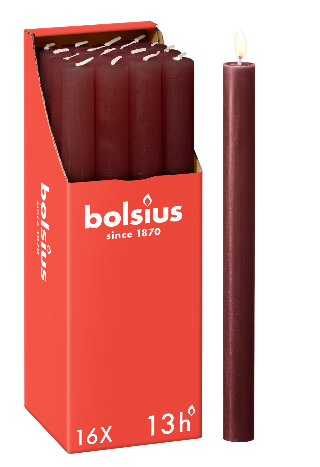 Bolsius - 16 Dinerkaarsen Rustiek - Bordeaux Rood
