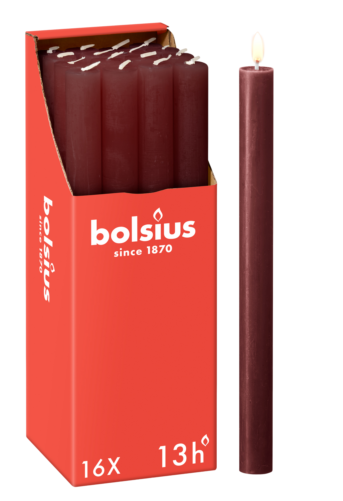 Bolsius - 16 Dinerkaarsen Rustiek - Bordeaux Rood