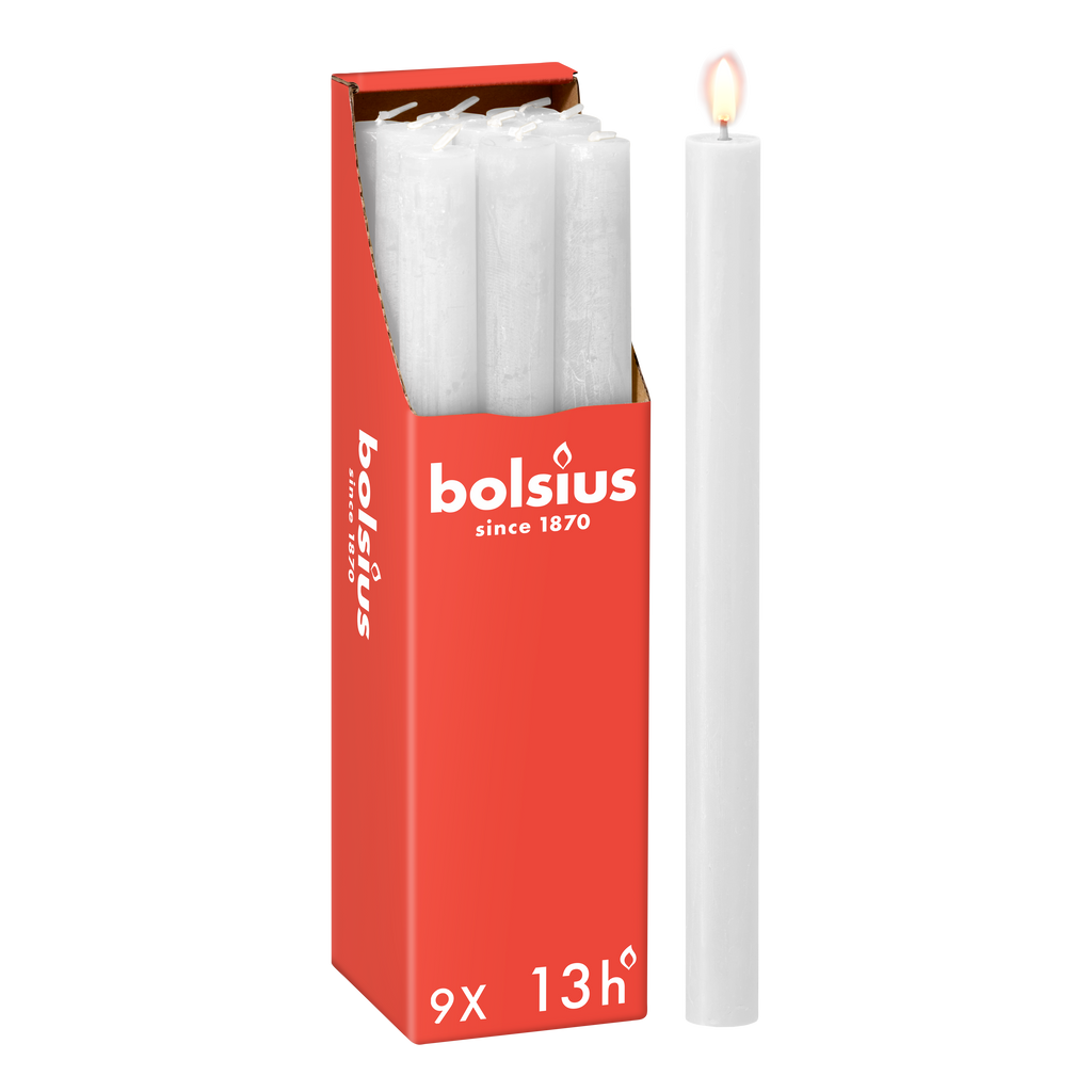 Bolsius - Rustieke Dinerkaarsen - Wit - 13 branduren - 27 cm