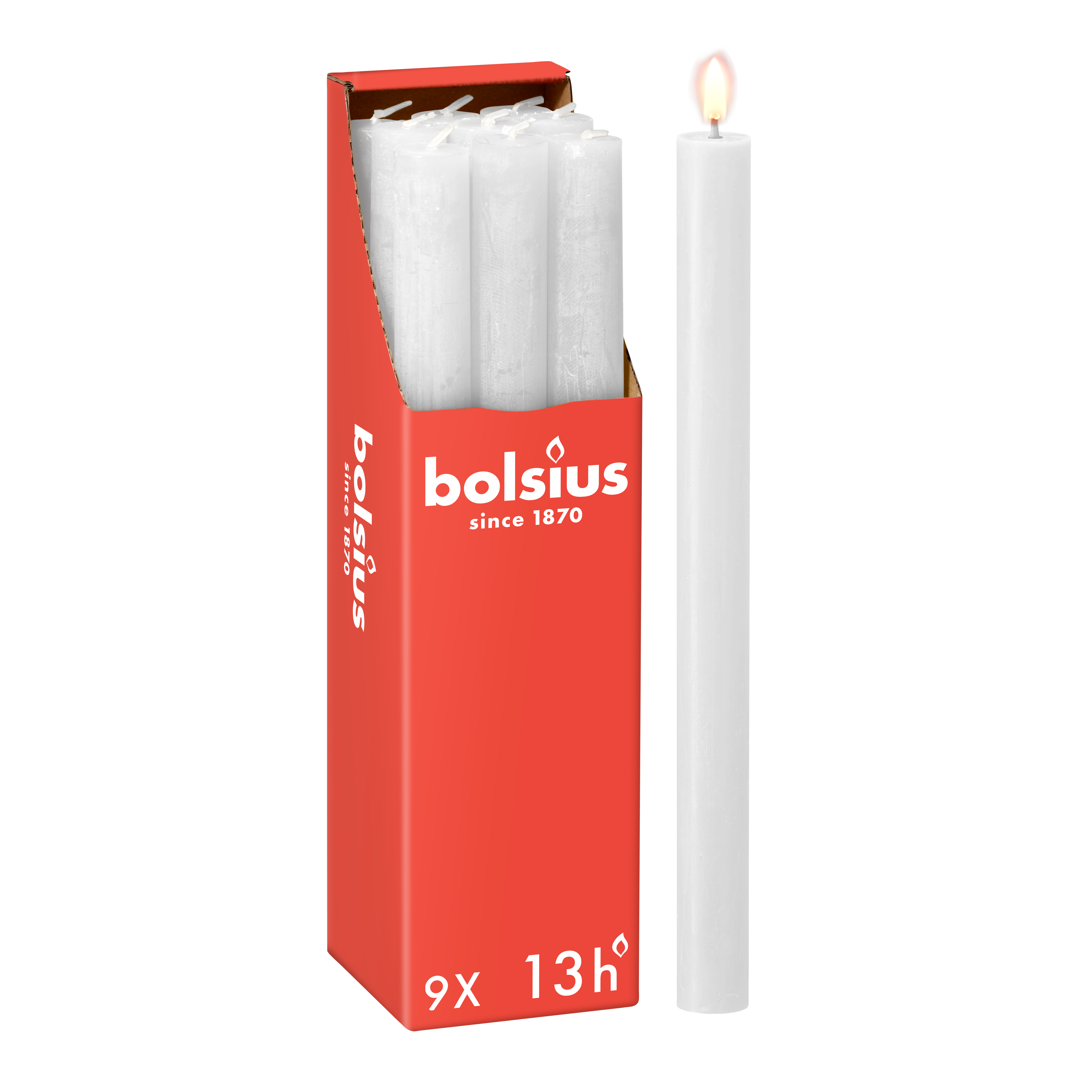 Bolsius - Rustieke Dinerkaarsen - Wit - 13 branduren - 27 cm