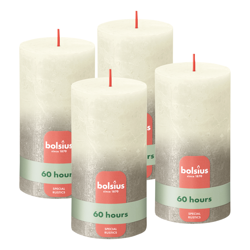 Bolsius - Rustieke kaars - Ivoor & Champagne Zilver Grijs - 13cm - 4 Stuks - Fading Metallic