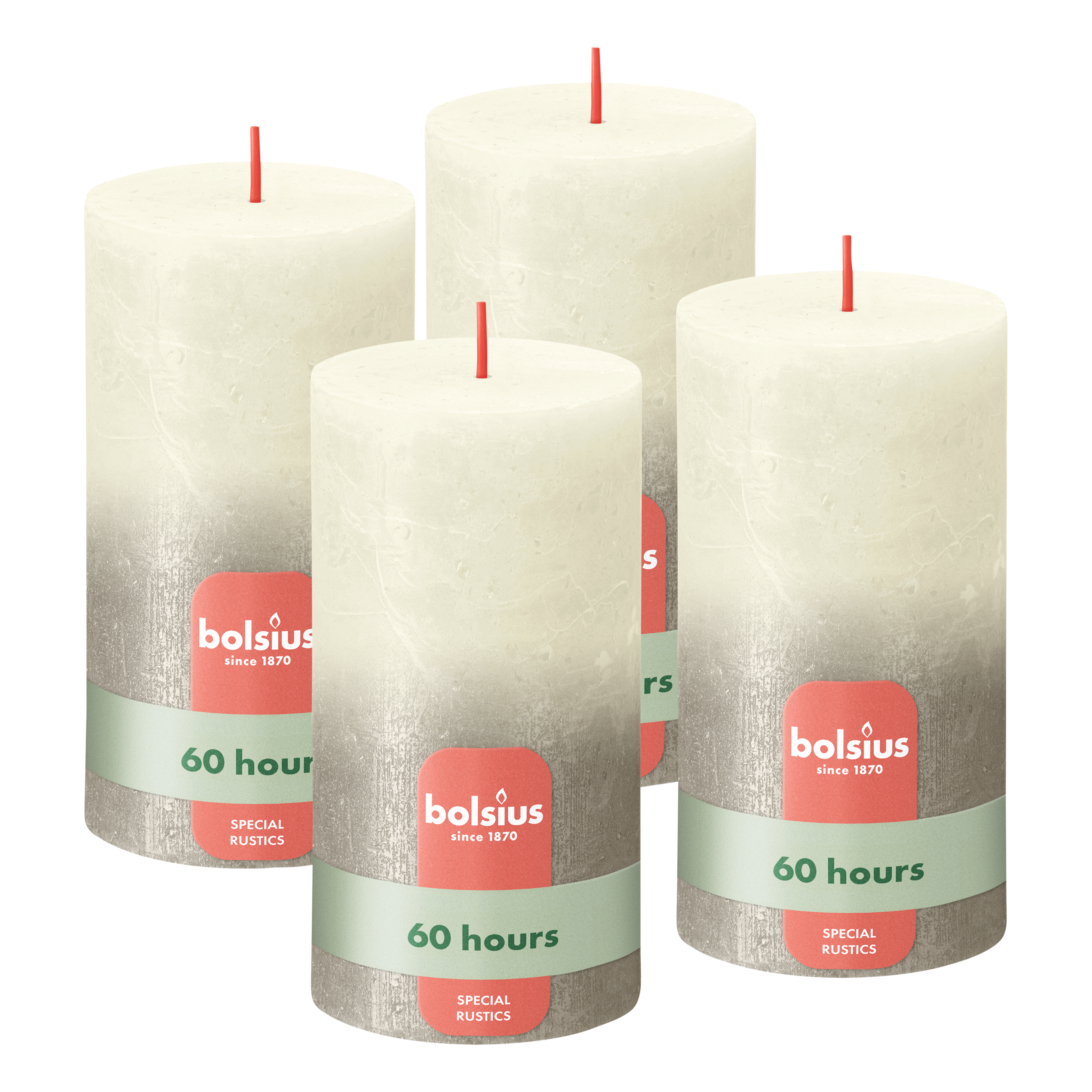 Bolsius - Rustieke kaars - Ivoor & Champagne Zilver Grijs - 13cm - 4 Stuks - Fading Metallic