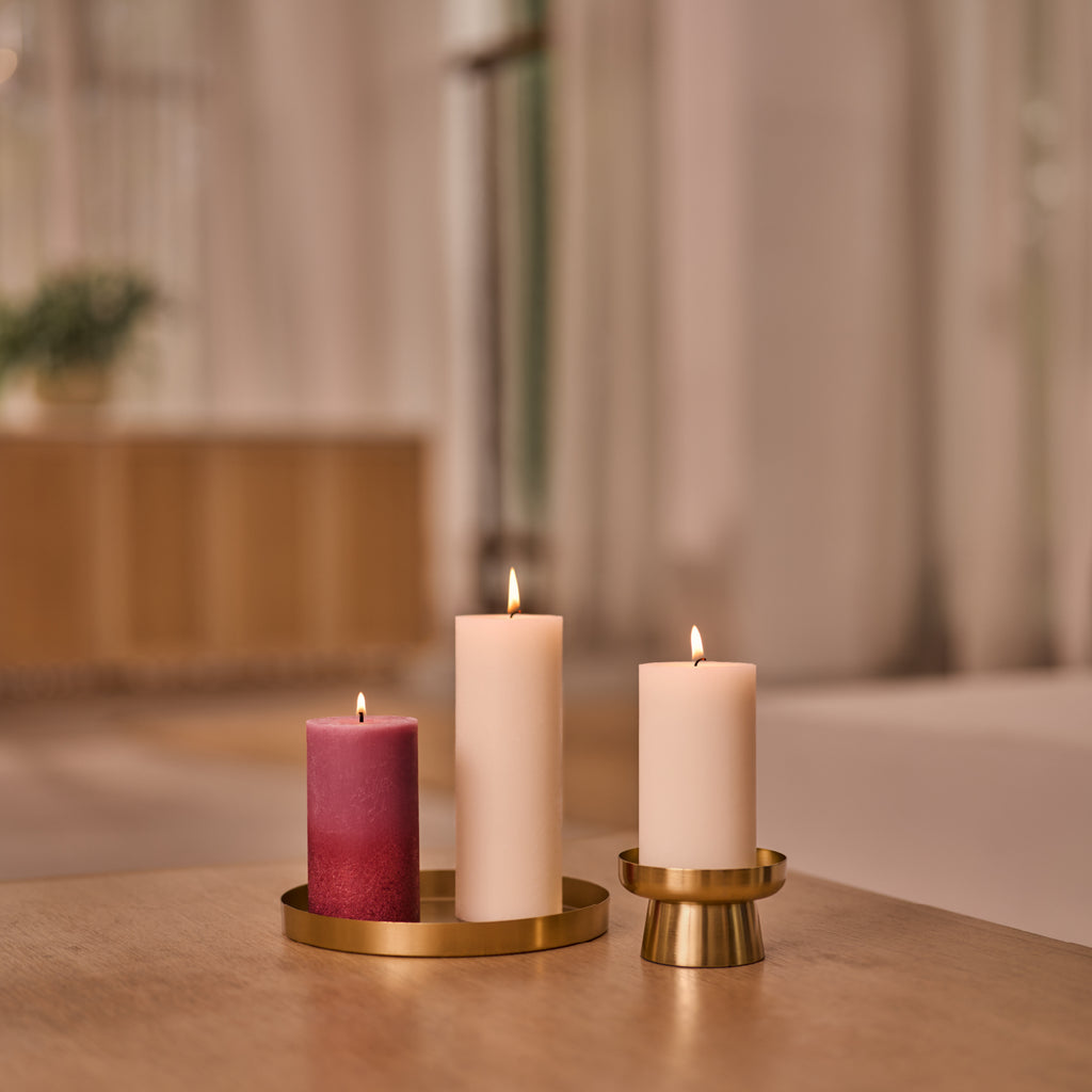 Bolsius - Rustieke kaars - Oud Roze & Rood Metallic - 13cm - 4 Stuks - Fading Metallic