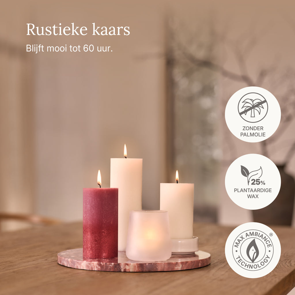 Bolsius - Rustieke kaars - Oud Roze & Rood Metallic - 13cm - 4 Stuks - Fading Metallic