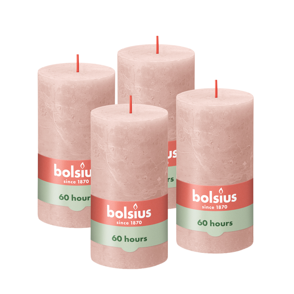 Bolsius - Rustieke Kaars - 4 Stuks - Roze - 13cm