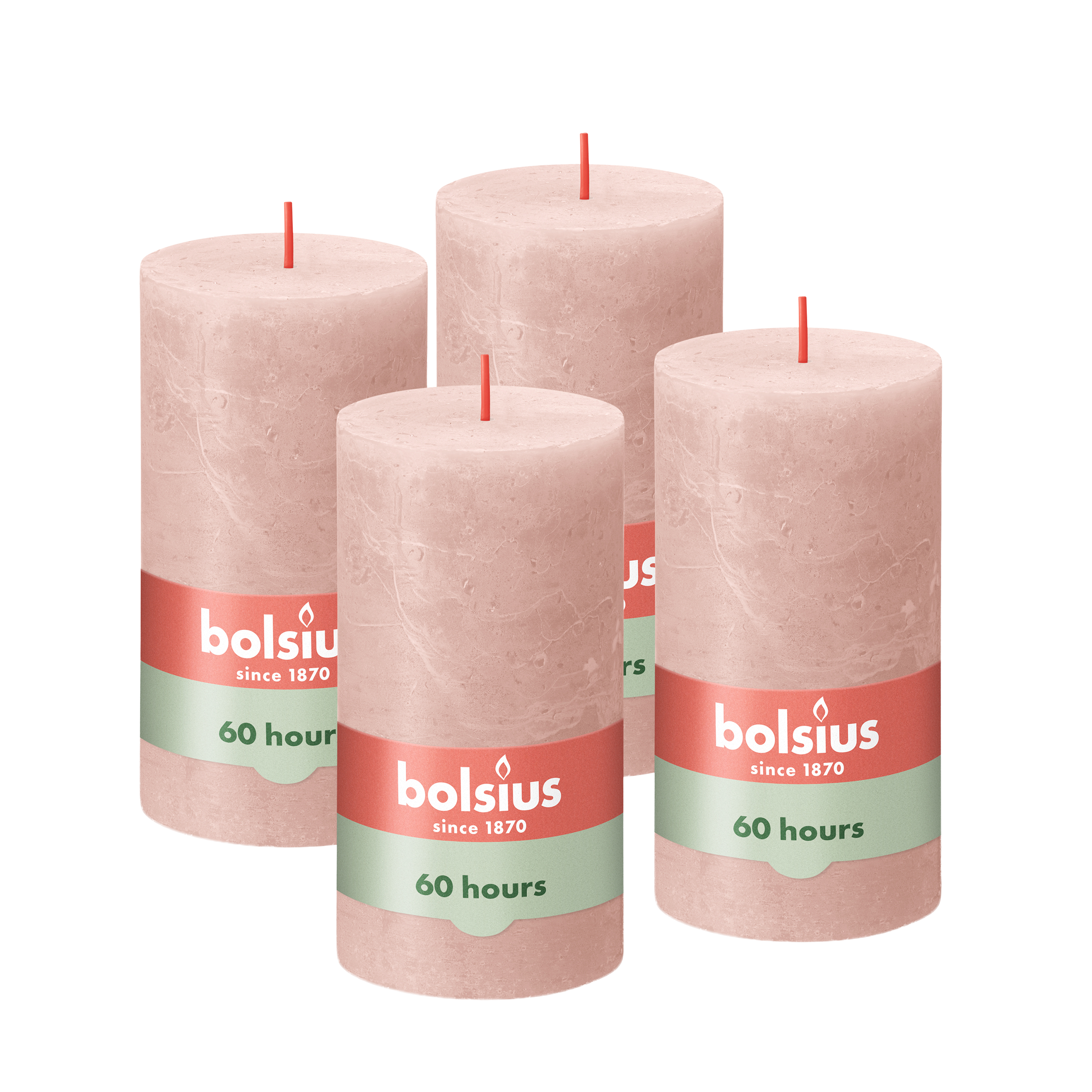 Bolsius - Rustieke Kaars - 4 Stuks - Roze - 13cm
