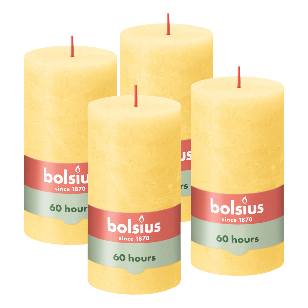 Bolsius - Rustieke Kaars - 4 Stuks - Licht geel - 13cm - 60 branduren