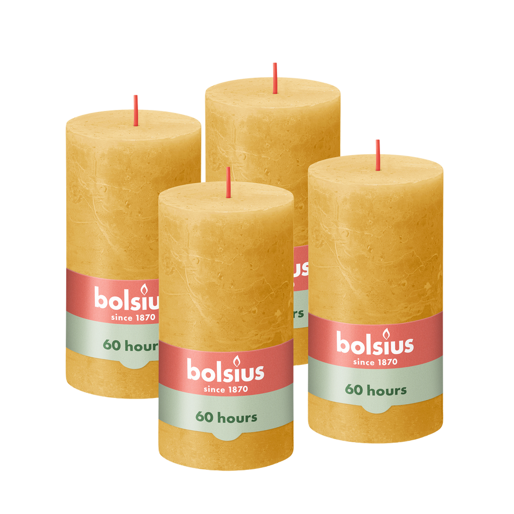 Bolsius - Rustieke Kaars - 4 Stuks - Geel - 13cm