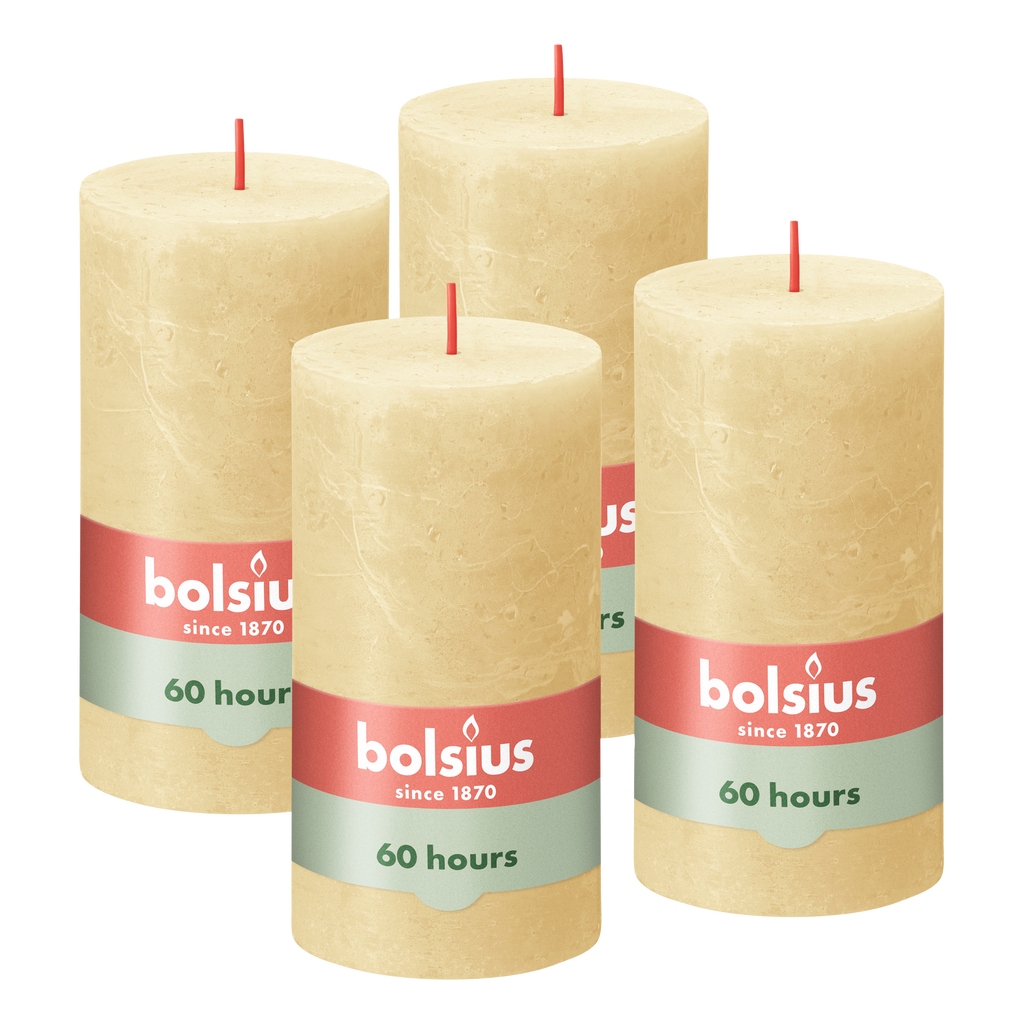 Bolsius Rustieke Kaars - 4 Stuks - Oat Beige - 13cm - 60 branduren