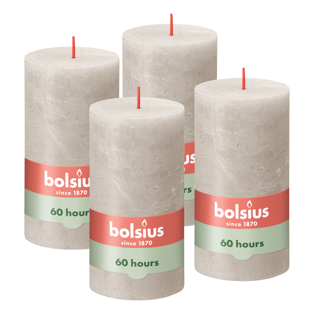 Bolsius - Rustieke Kaars - 4 Stuks - Licht Grijs - 13cm