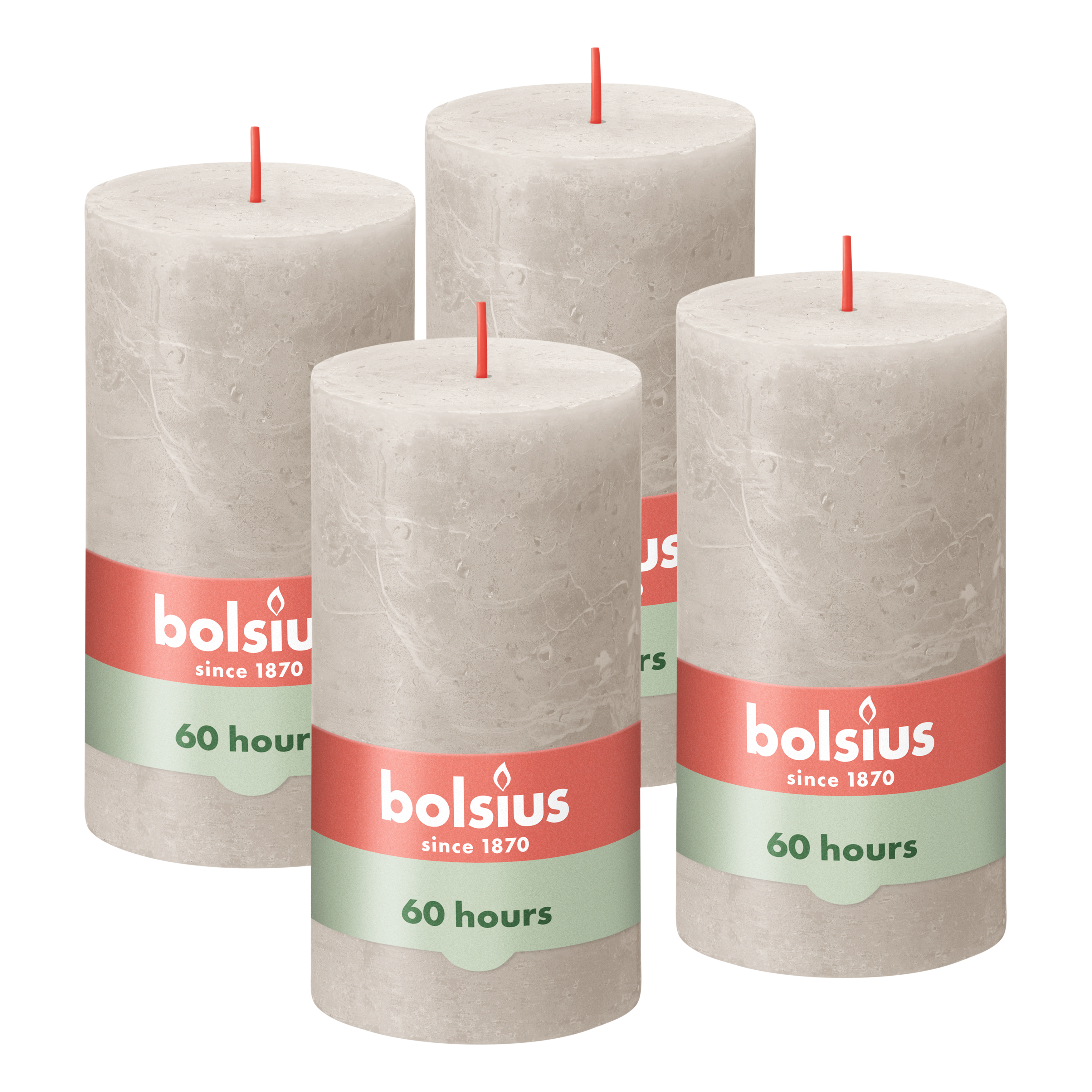 Bolsius - Rustieke Kaars - 4 Stuks - Licht Grijs - 13cm