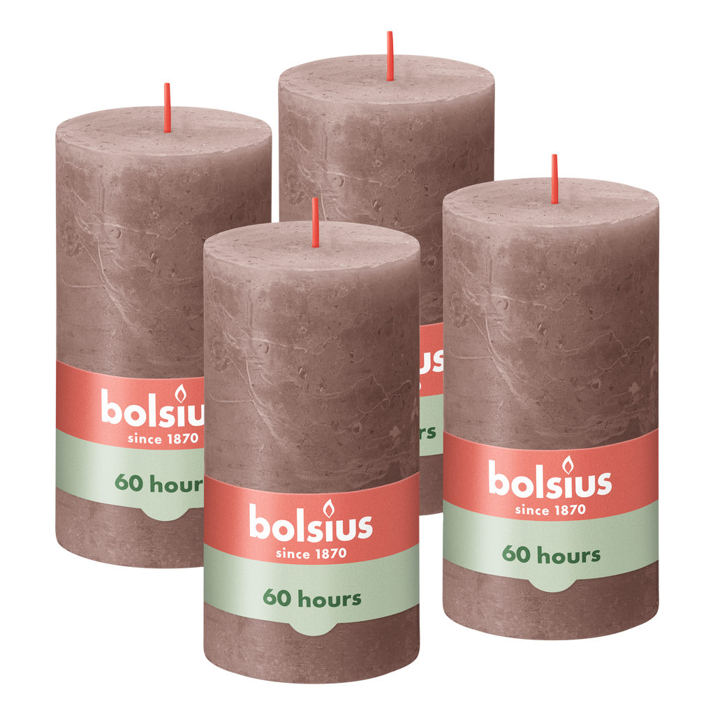 Bolsius - Rustieke Kaars - 4 Stuks - Taupe - 13cm - 60 branduren