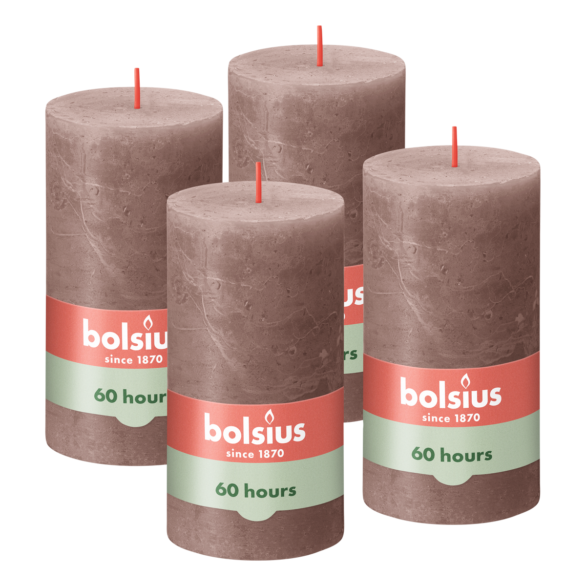 Bolsius - Rustieke Kaars - 4 Stuks - Taupe - 13cm - 60 branduren