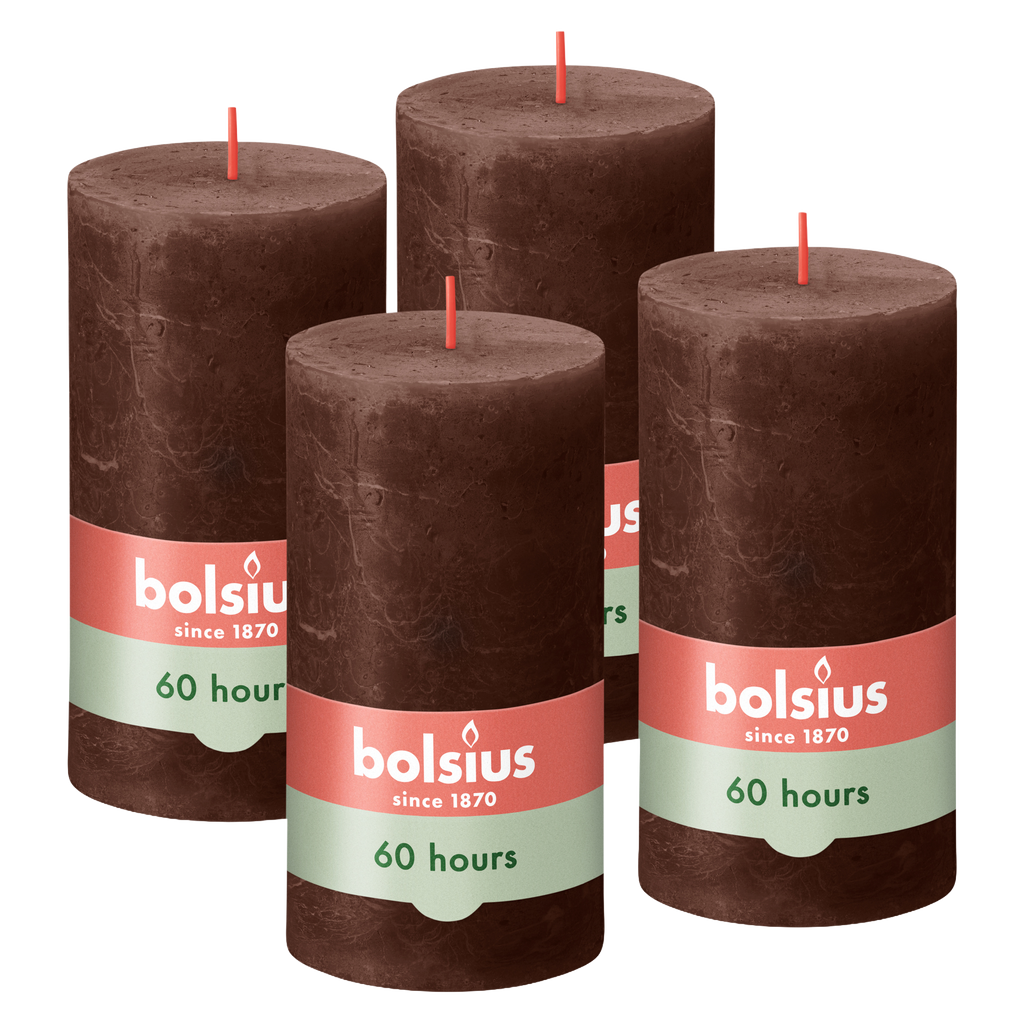 Bolsius - Rustieke Stompkaarsen - 4 Stuks - Bruin - 13cm - 60 branduren