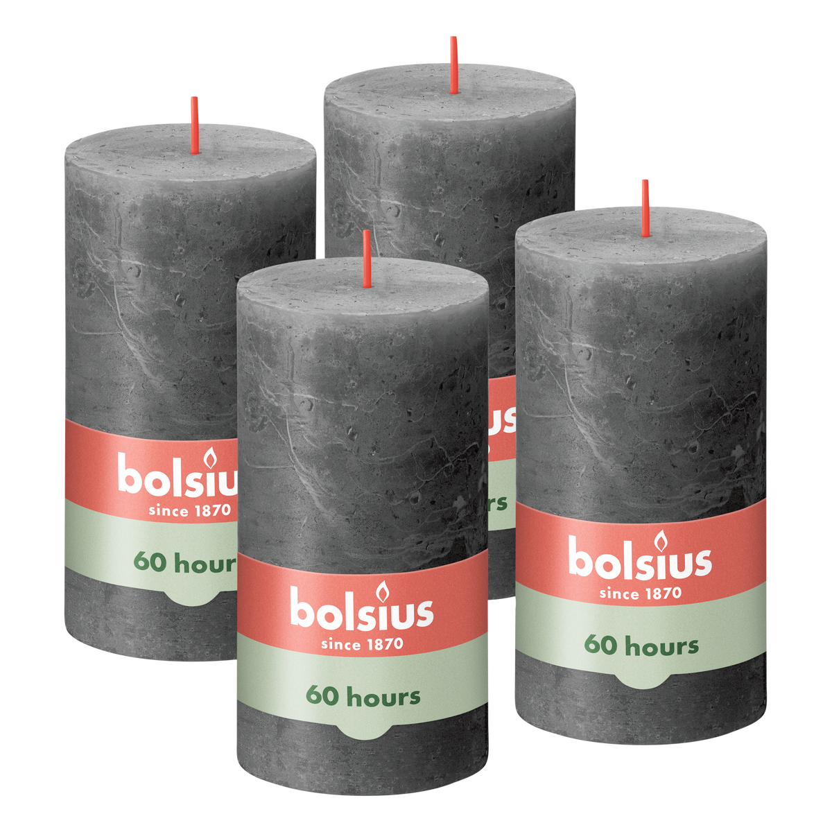 Bolsius - Rustieke Kaars - 4 Stuks - Antraciet - 13cm