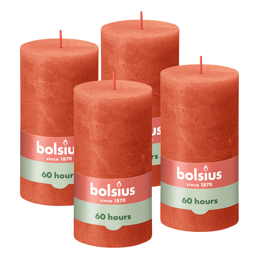 Bolsius - Rustieke Kaars - 4 Stuks - Oranje - 13cm