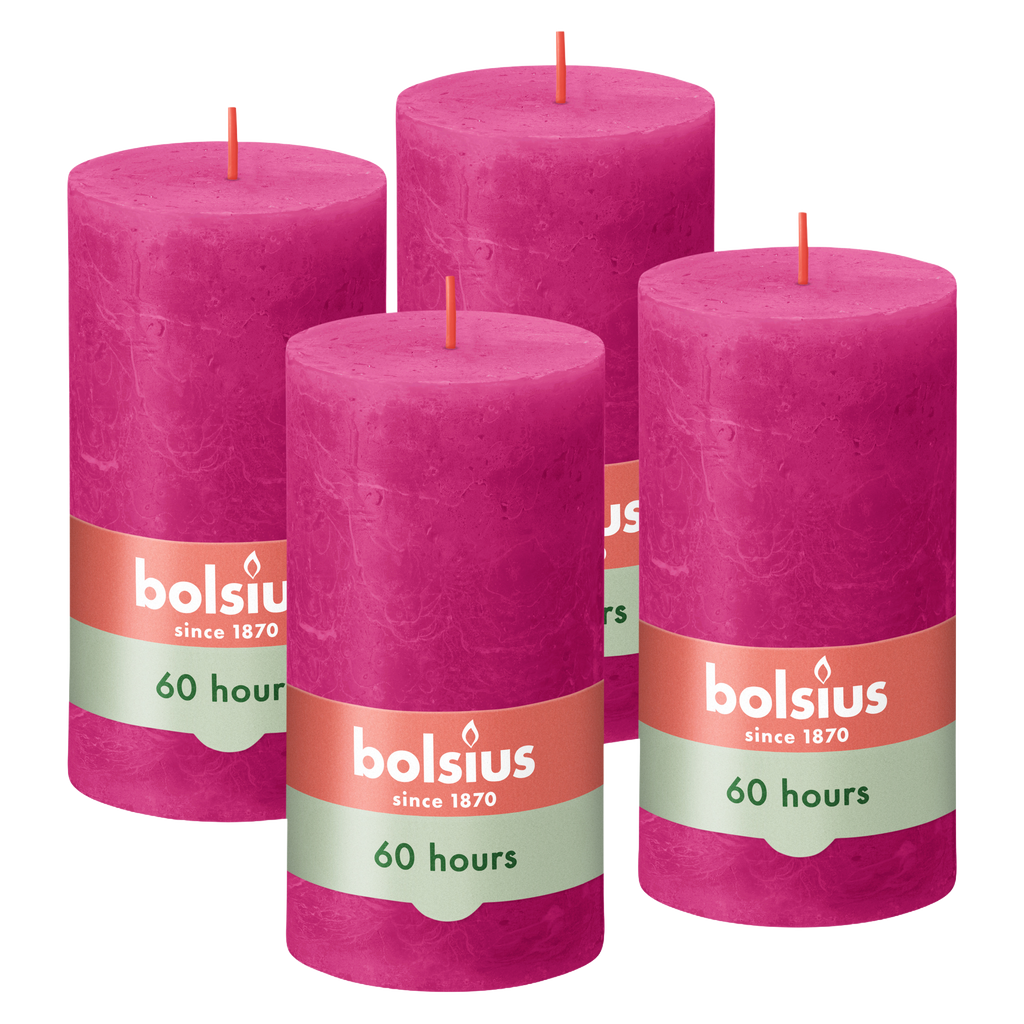 Bolsius - Rustieke Stompkaarsen - 4 Stuks - Fuchsia Roze - 13cm - 60 branduren