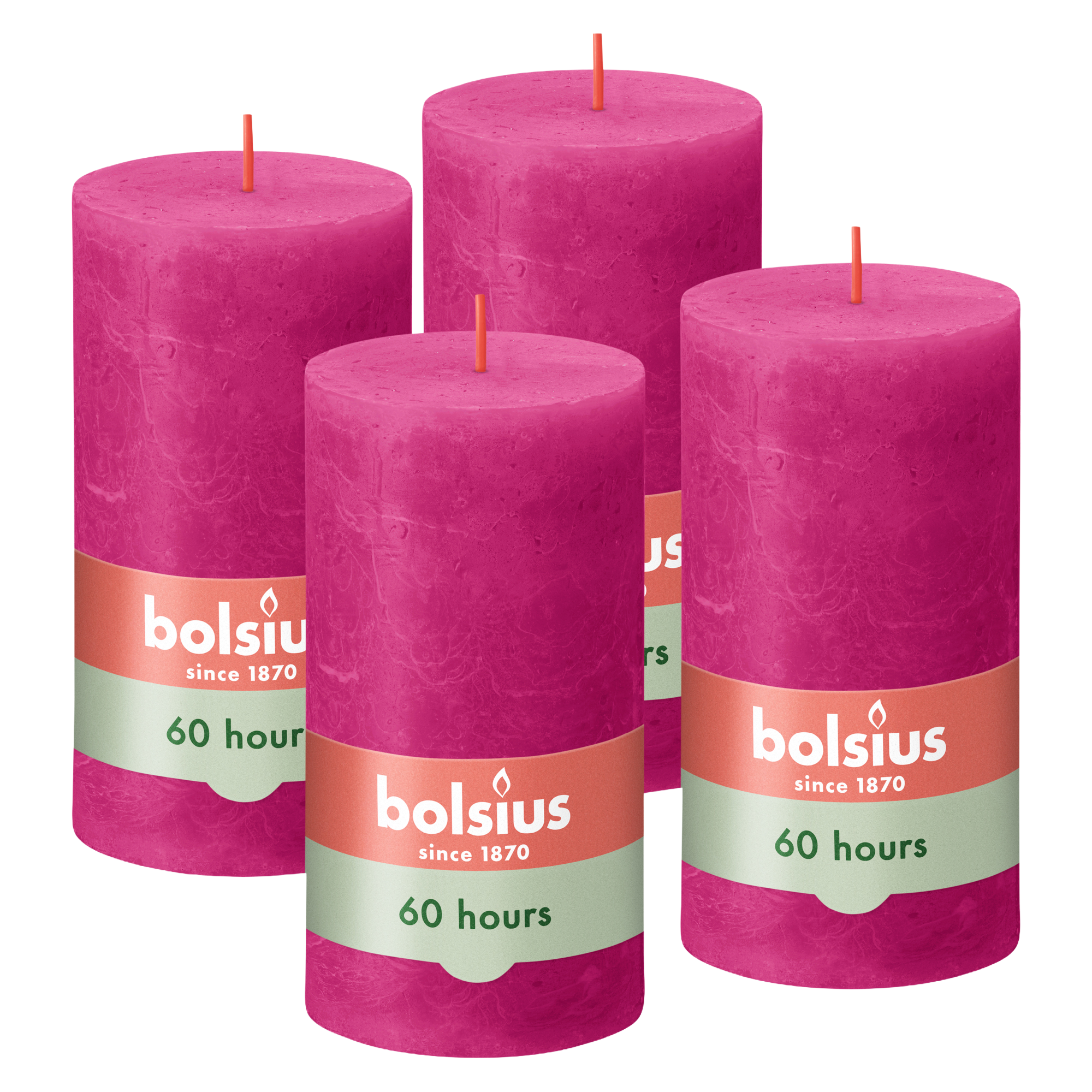 Bolsius - Rustieke Stompkaarsen - 4 Stuks - Fuchsia Roze - 13cm - 60 branduren