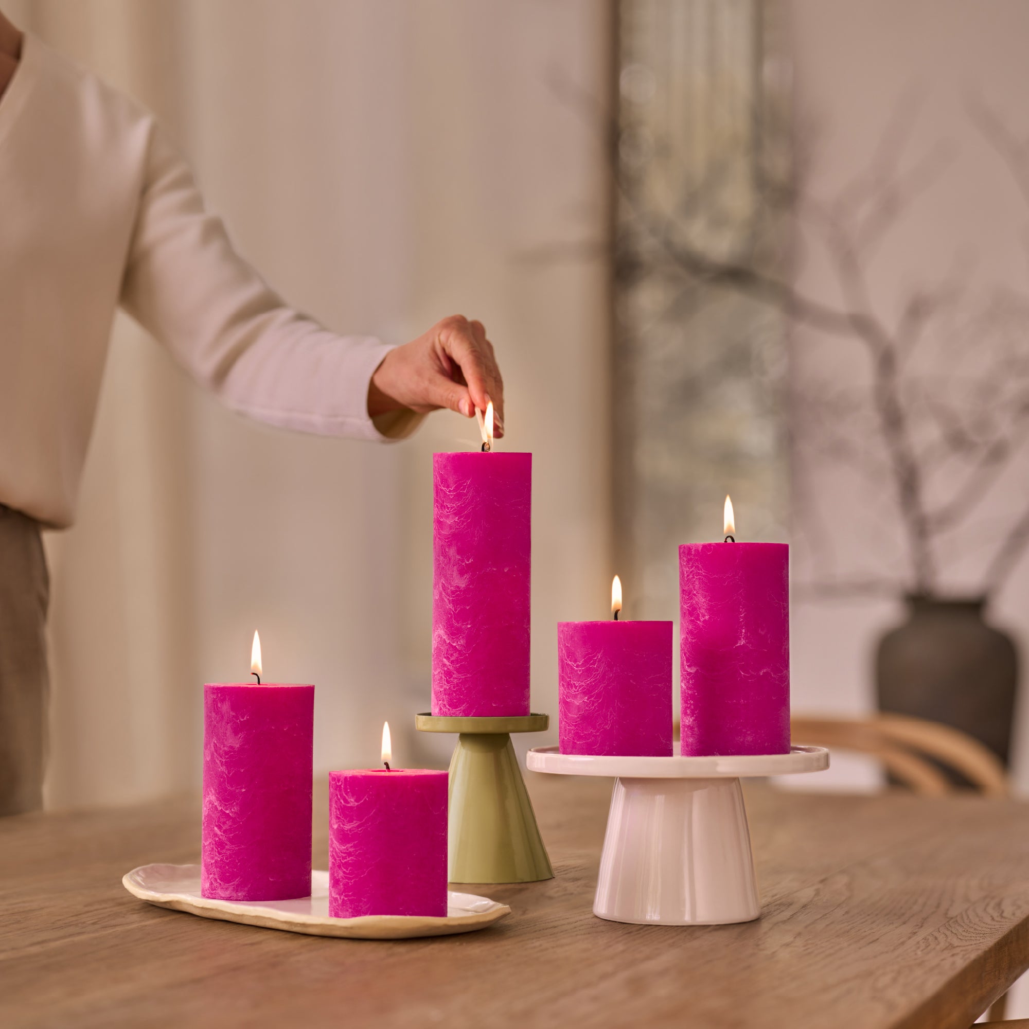 Bolsius - Rustieke Stompkaarsen - 4 Stuks - Fuchsia Roze - 13cm - 60 branduren