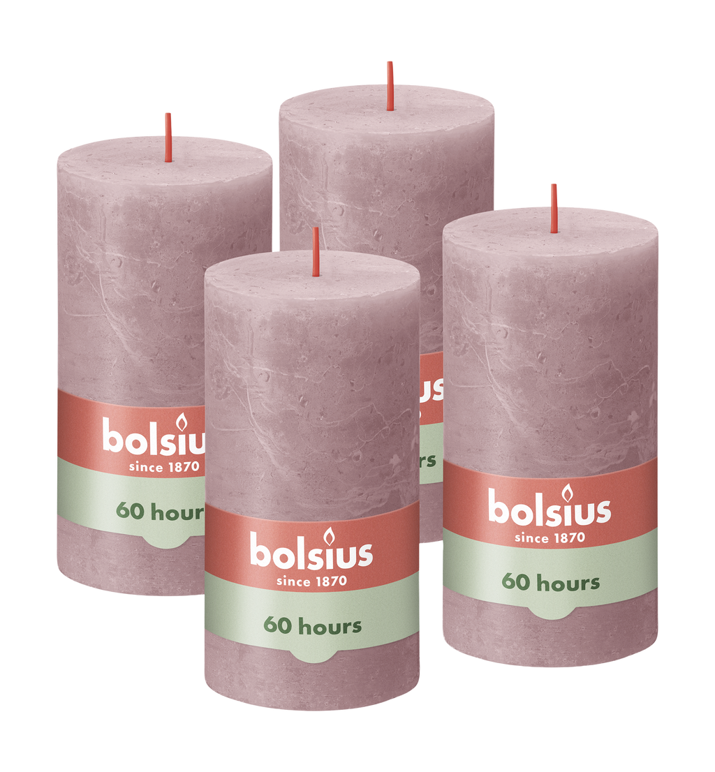 Bolsius - Rustieke Kaars - 4 Stuks - Oud Roze - 13cm