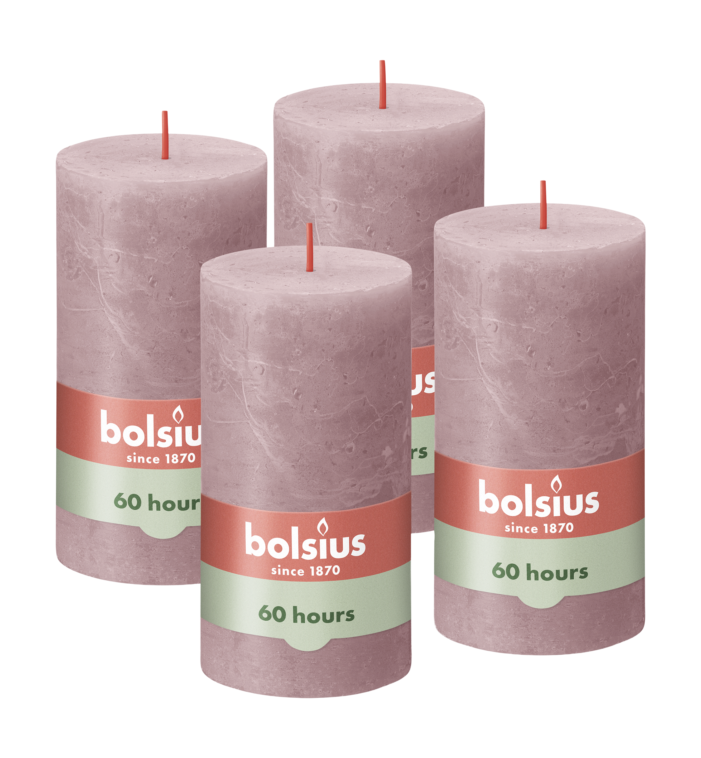 Bolsius - Rustieke Kaars - 4 Stuks - Oud Roze - 13cm