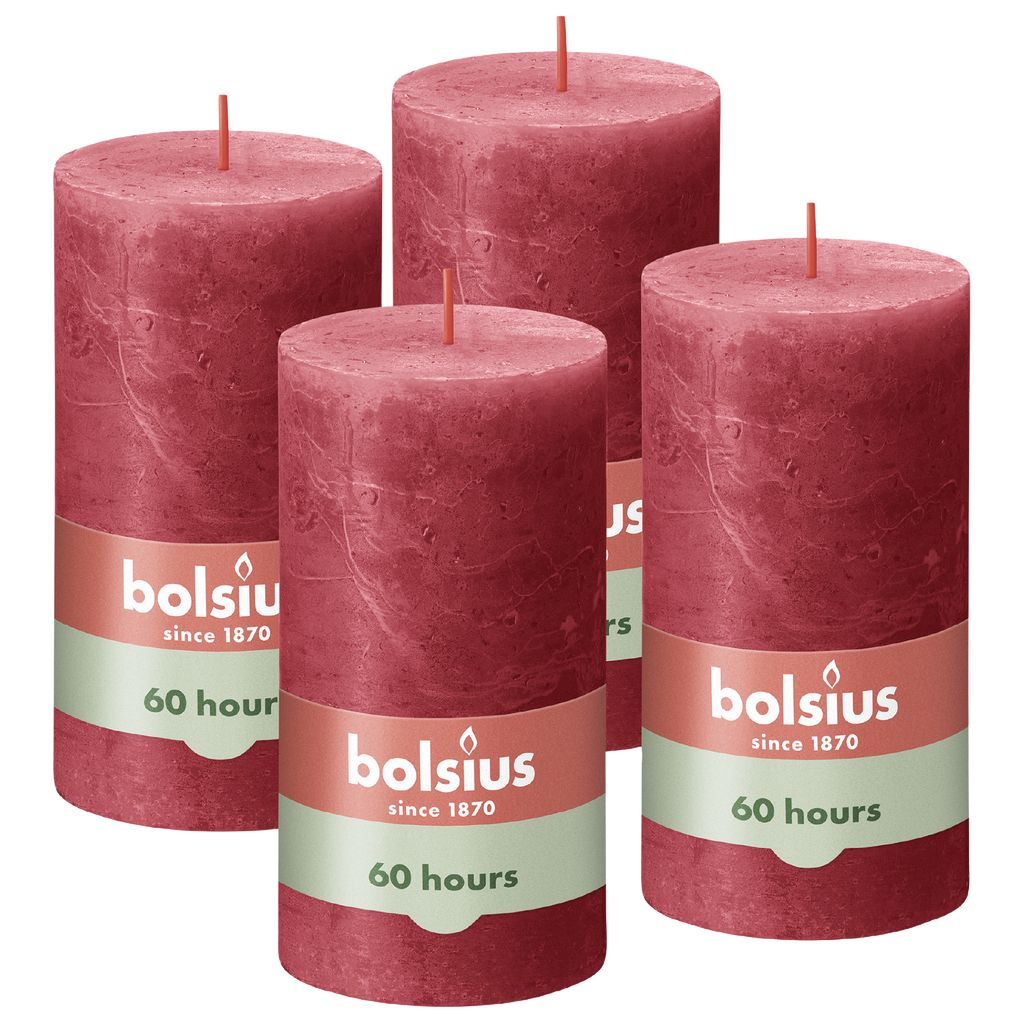 Bolsius - Rustieke Kaars - 4 Stuks - Rood - 13cm