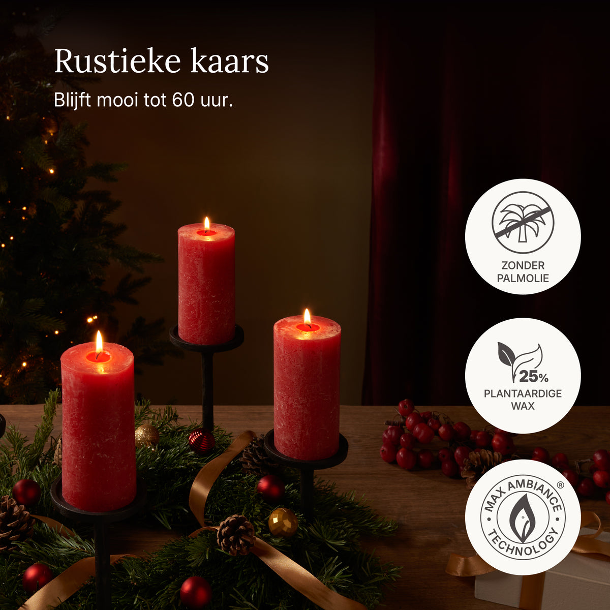 Bolsius - Rustieke Kaars - 4 Stuks - Rood - 13cm