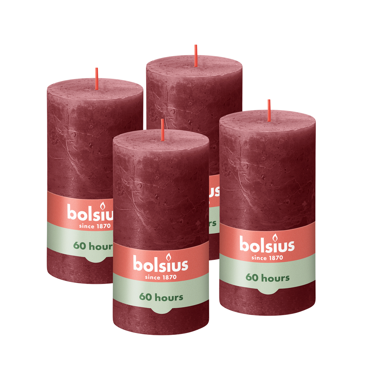 Bolsius - Rustieke Kaars - 4 Stuks - Bordeaux Rood - 13cm