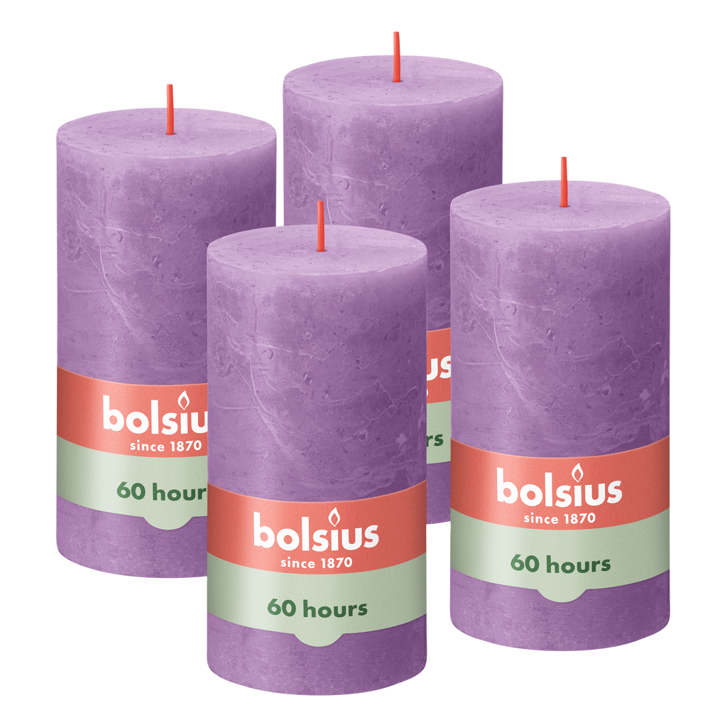 Bolsius - Rustieke Kaars - 4 Stuks - Paars Violet - 13cm