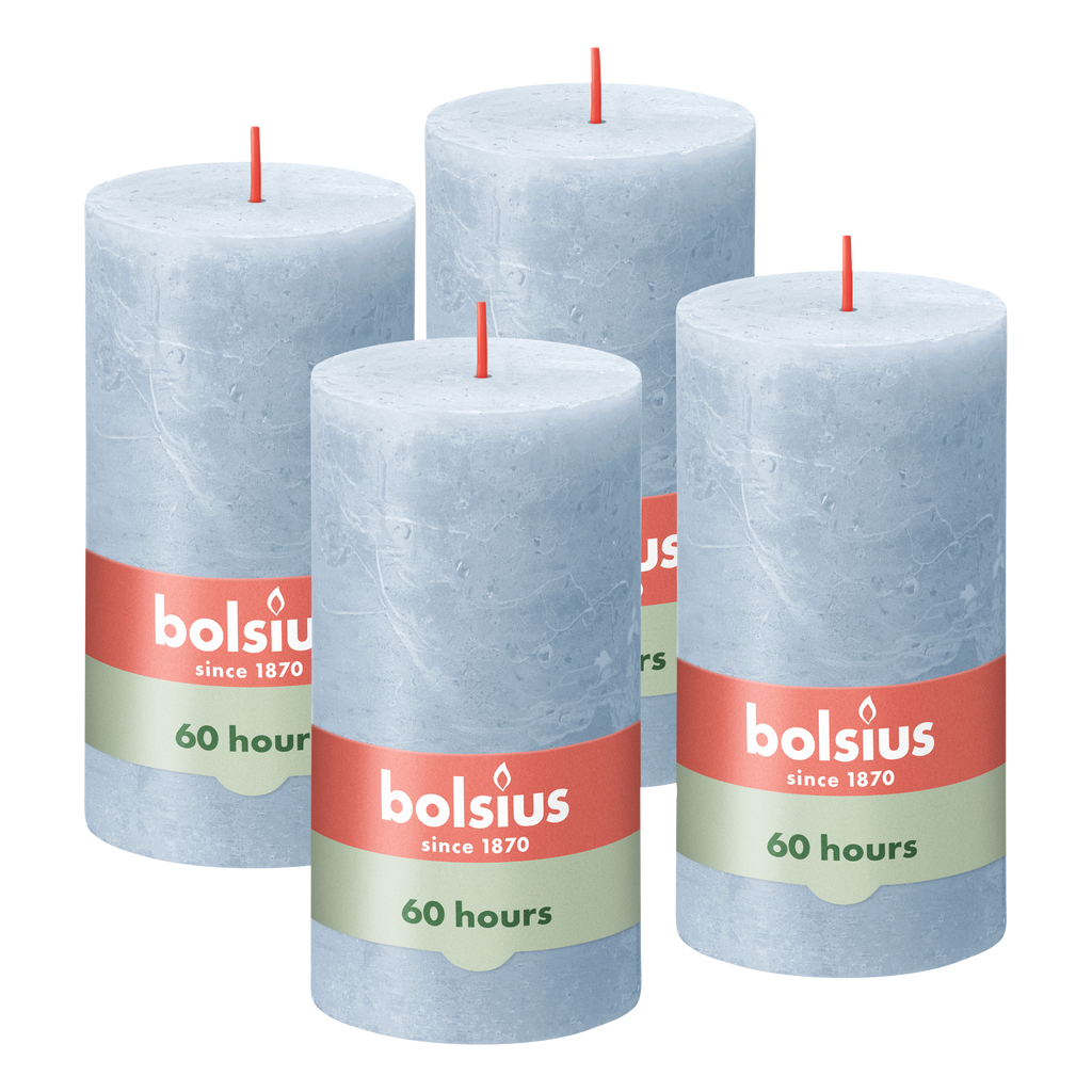 Bolsius - Rustieke Kaars - 4 Stuks - Licht Blauw - Sky Blue - 13cm
