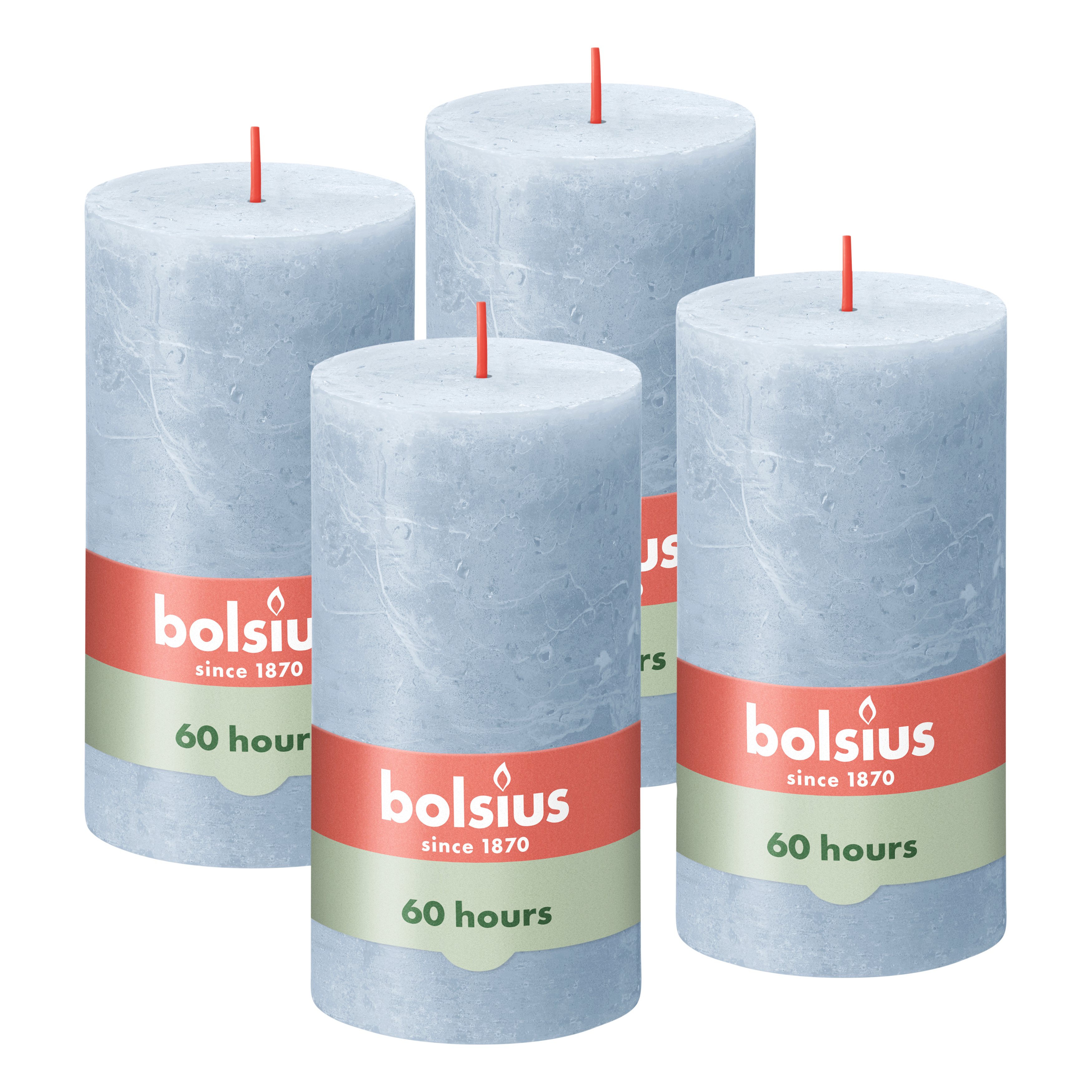Bolsius - Rustieke Kaars - 4 Stuks - Licht Blauw - Sky Blue - 13cm