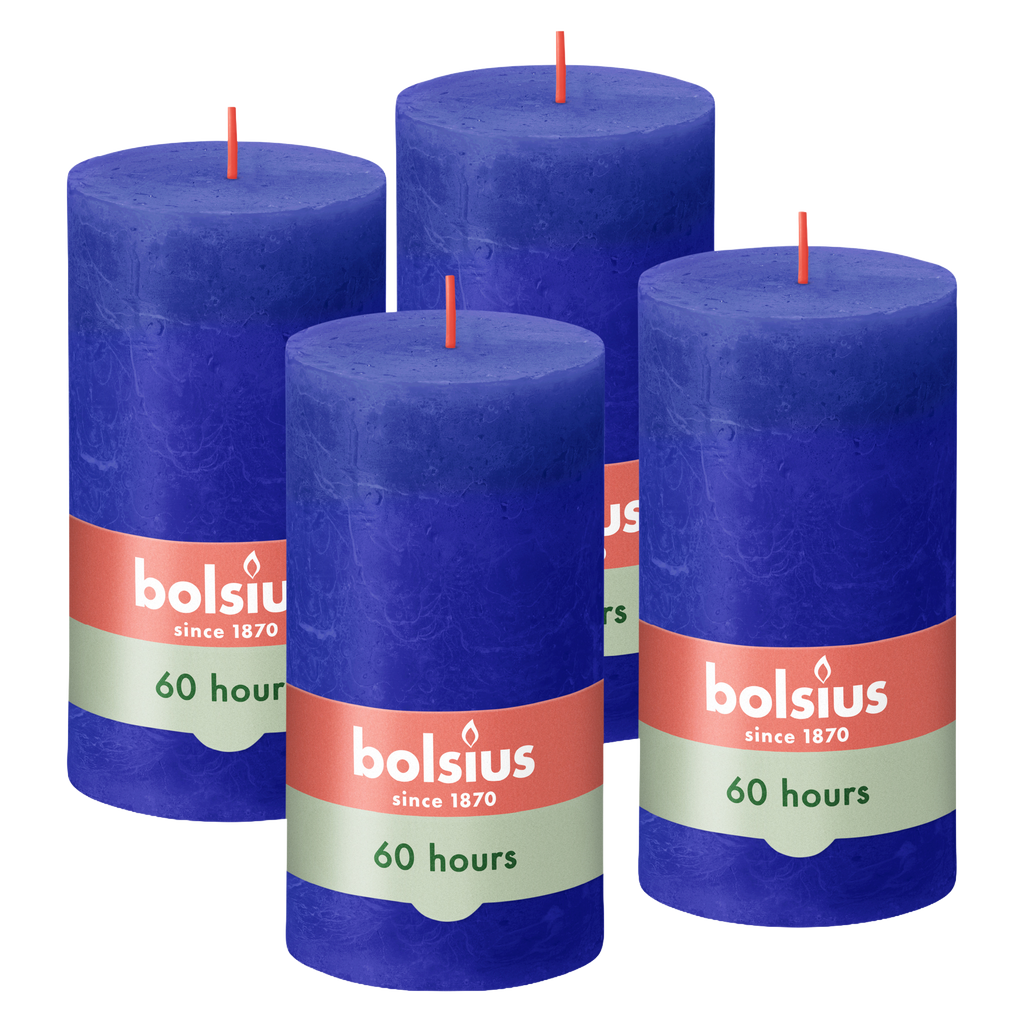 Bolsius - Rustieke Stompkaarsen - 4 Stuks - Blauw - 13cm - 60 branduren