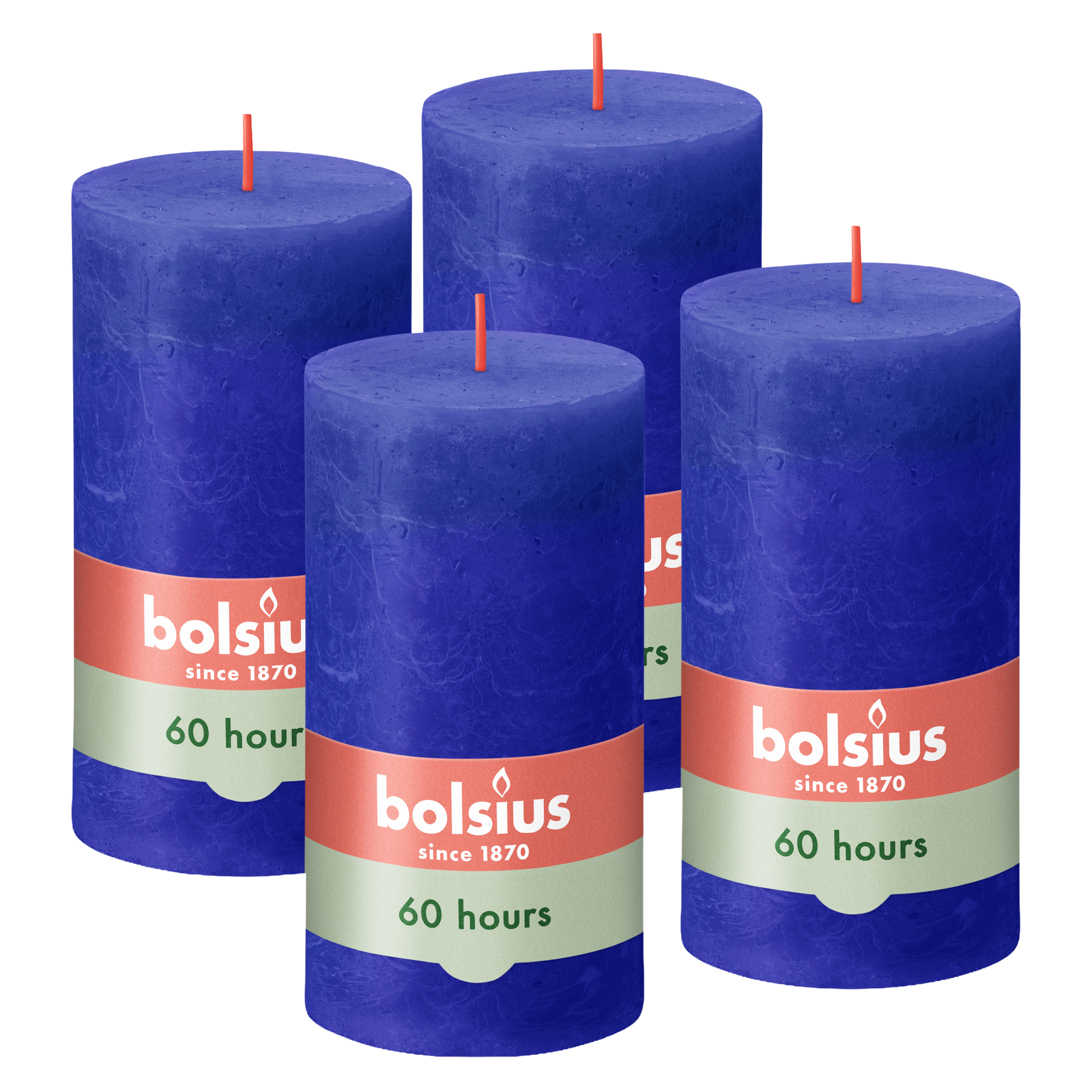 Bolsius - Rustieke Stompkaarsen - 4 Stuks - Blauw - 13cm - 60 branduren
