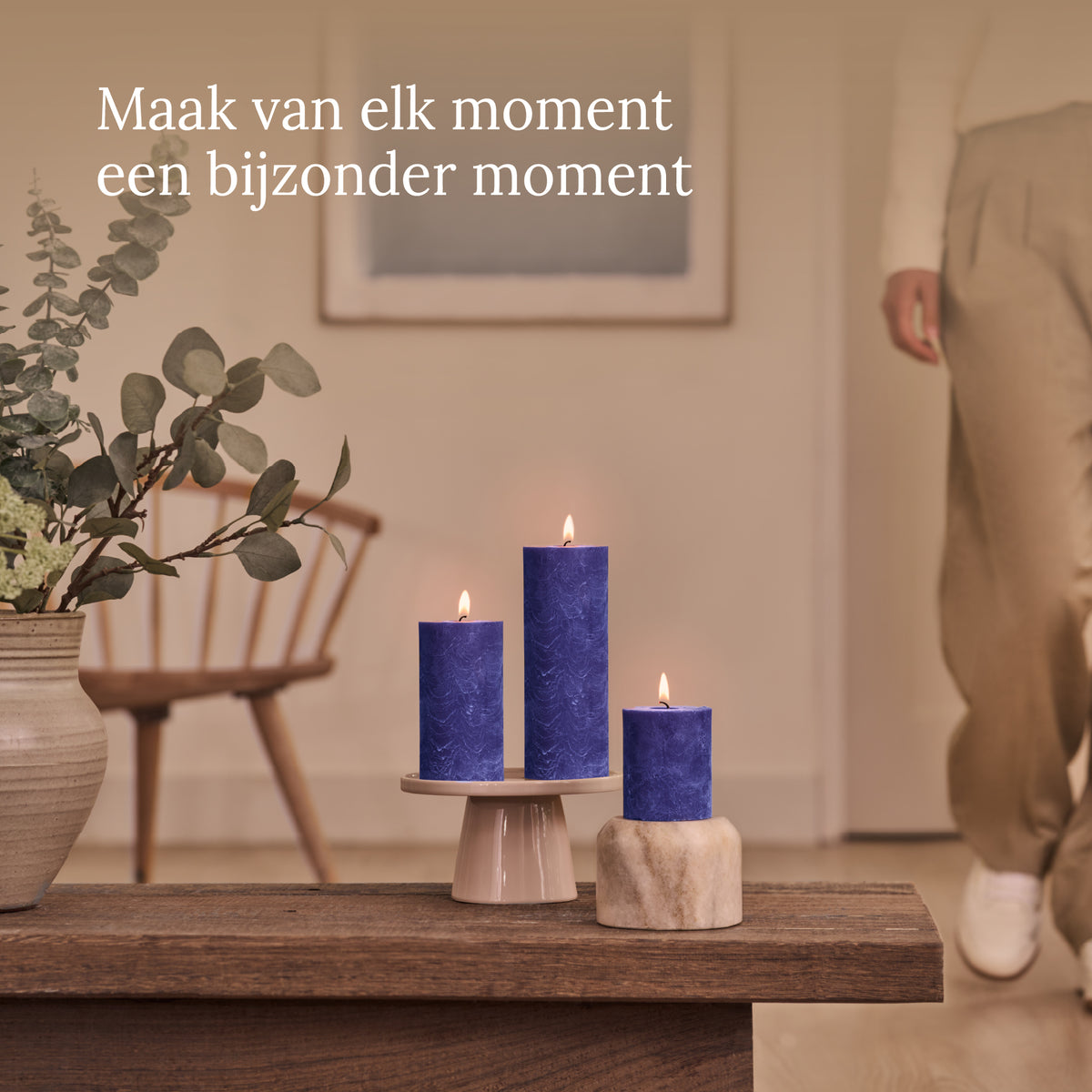 Bolsius - Rustieke Stompkaarsen - 4 Stuks - Blauw - 13cm - 60 branduren