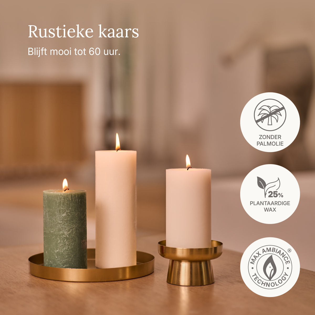 Bolsius - Rustieke Kaars - 4 Stuks - Olijf Groen - 13cm