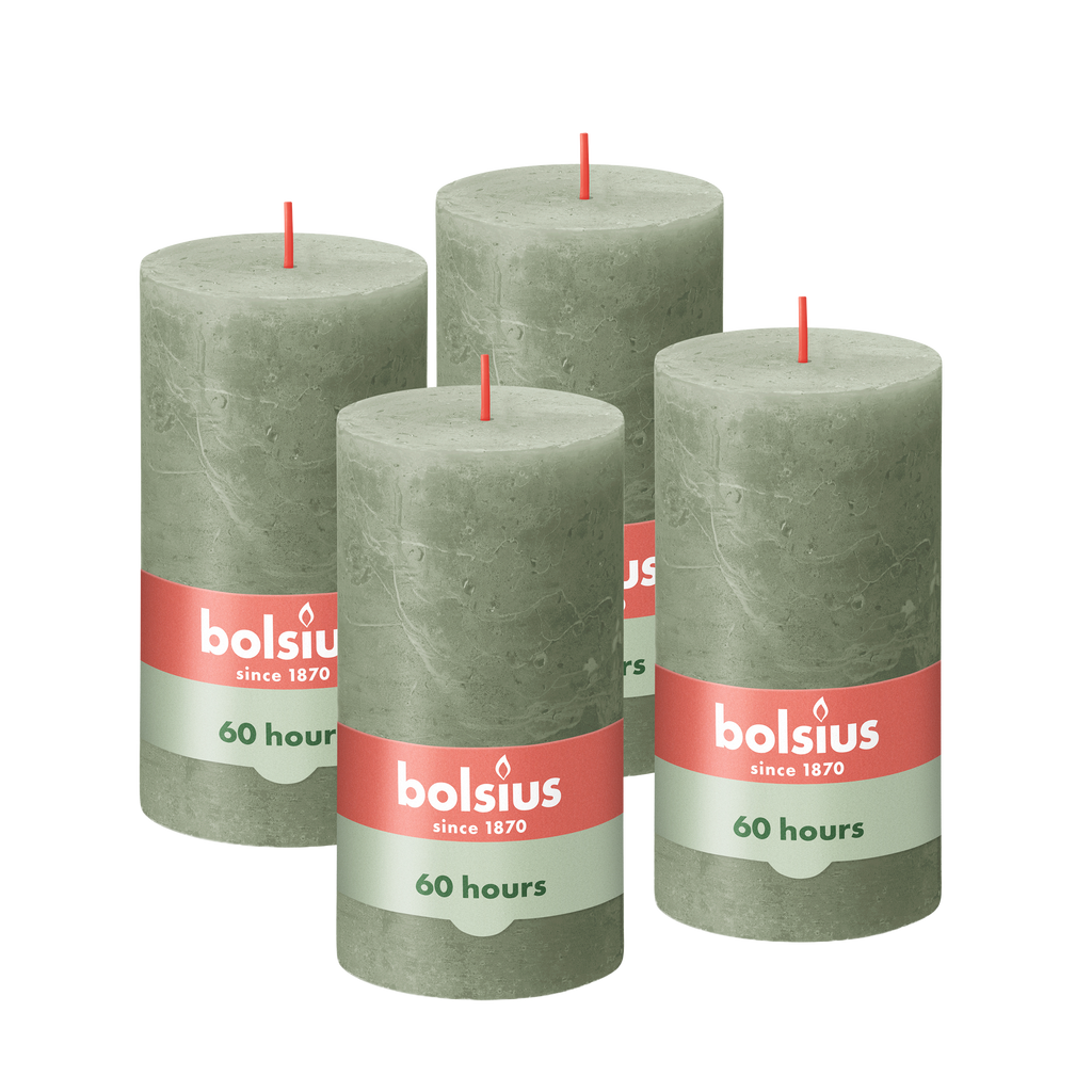Bolsius - Rustieke Kaars - 4 Stuks - Olijf Groen - 13cm