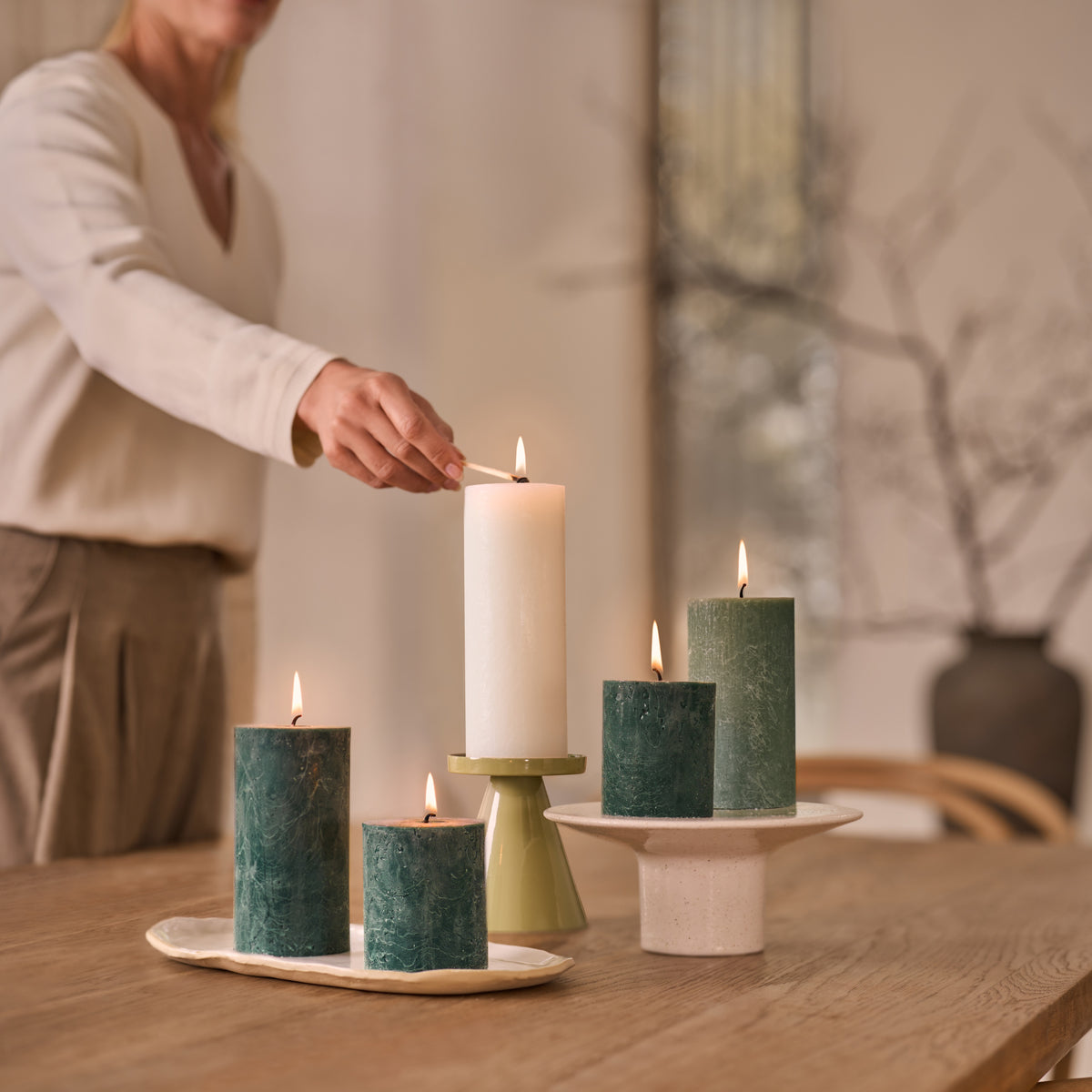Bolsius - Rustieke Stompkaarsen - 4 stuks - Groen - 13cm - 60 branduren